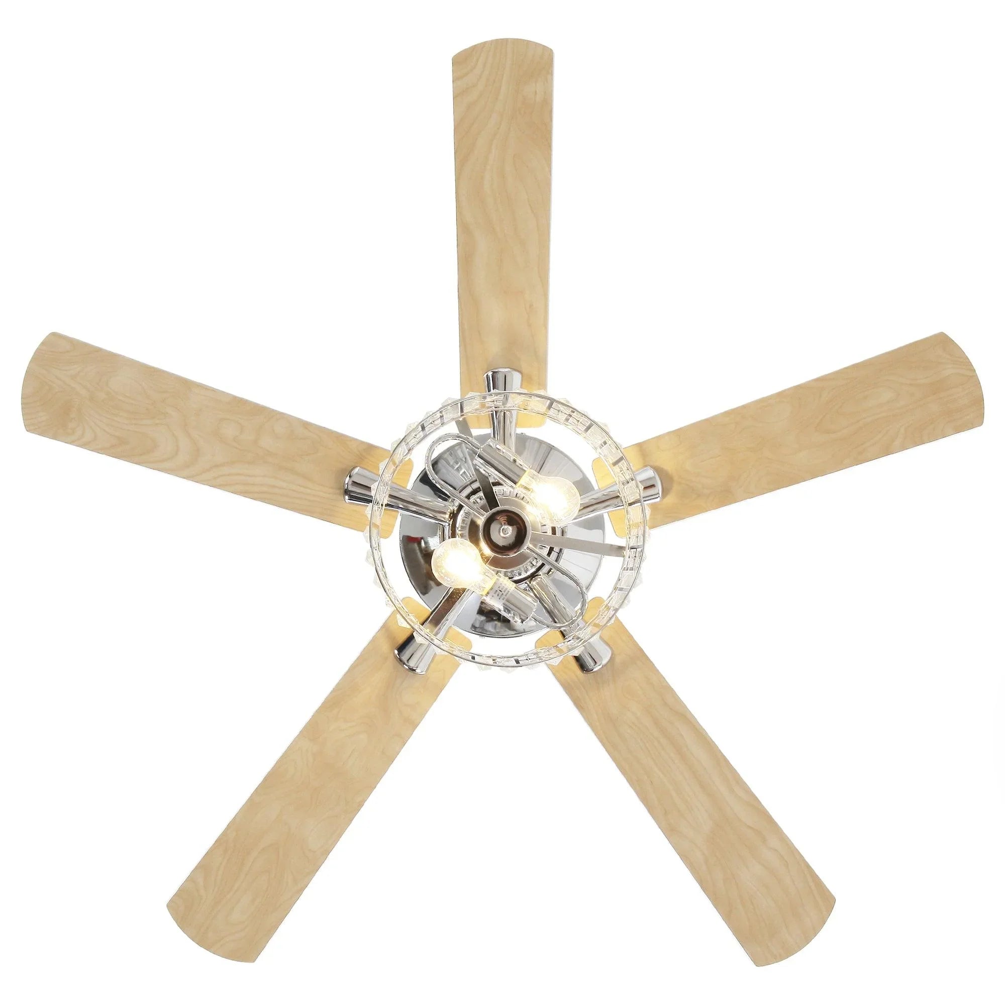 52" Dicken Modern Downrod Mount Reversible Crystal Ceiling Fan with Lighting