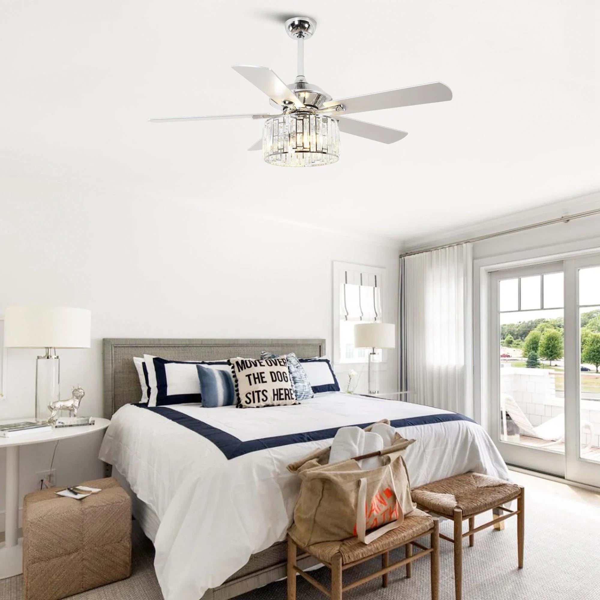 52" Dicken Modern Downrod Mount Reversible Crystal Ceiling Fan with Lighting