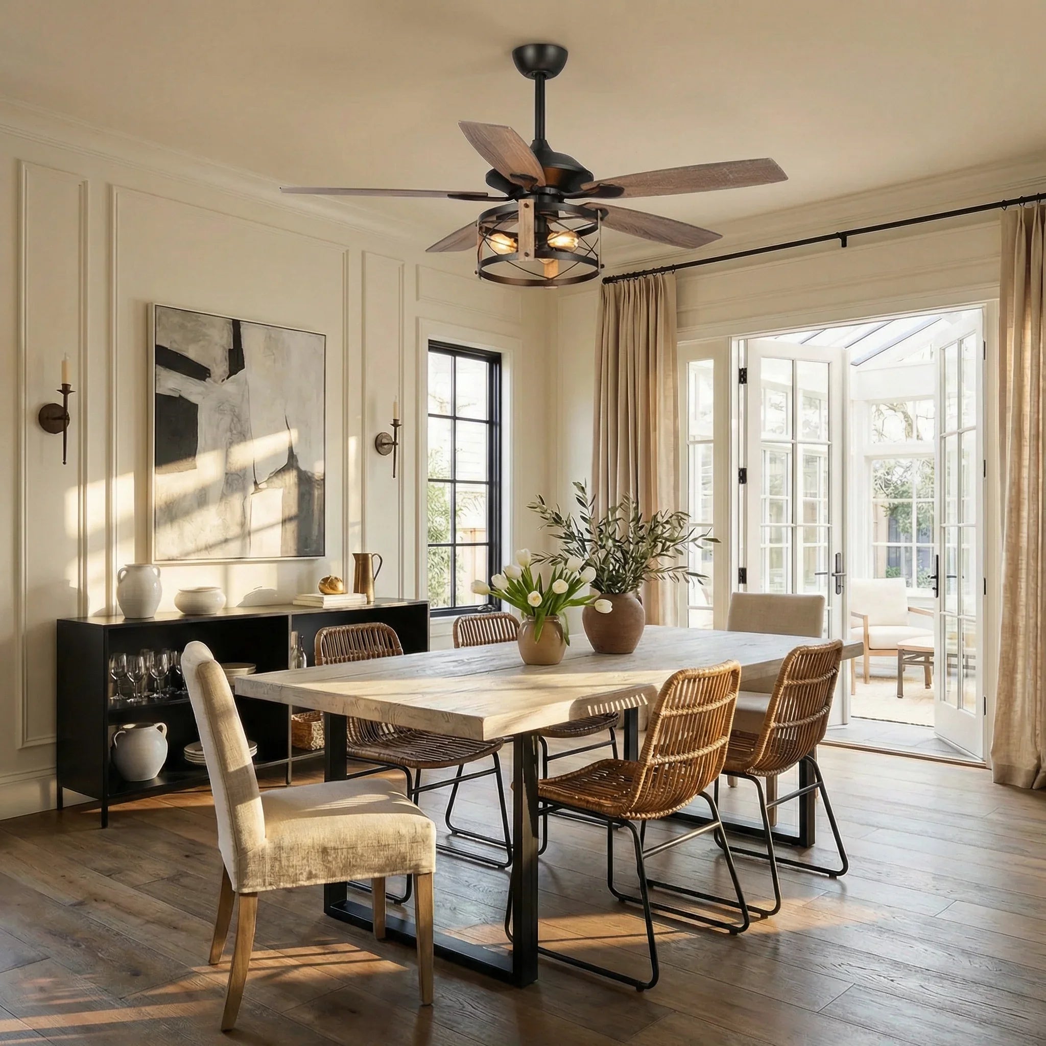 52" Wisner Industrial Downrod Mount Reversible Ceiling Fan with Lighting and Remote Control