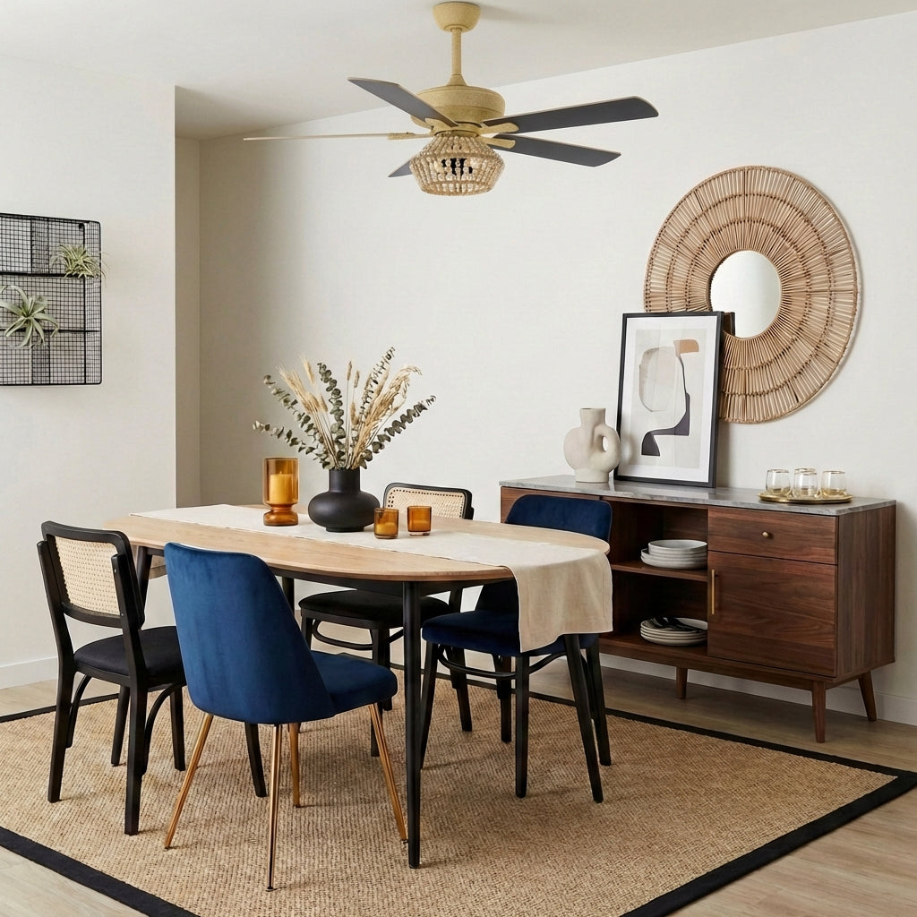 52" Pune Farmhouse Downrod Mount Reversible Ceiling Fan with Lighting and Remote Control