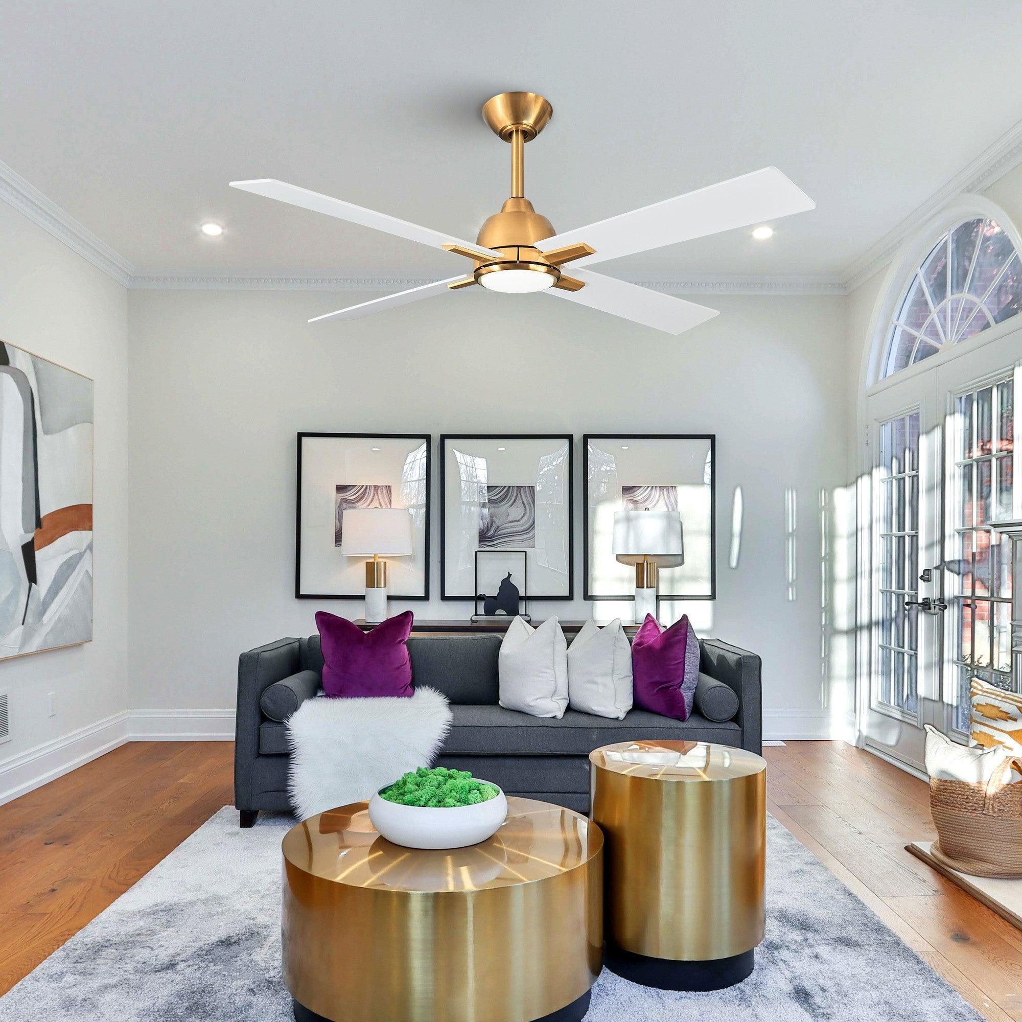 Ventilador de techo reversible Linden de 48" con motor de CC, montaje en varilla, iluminación y control remoto