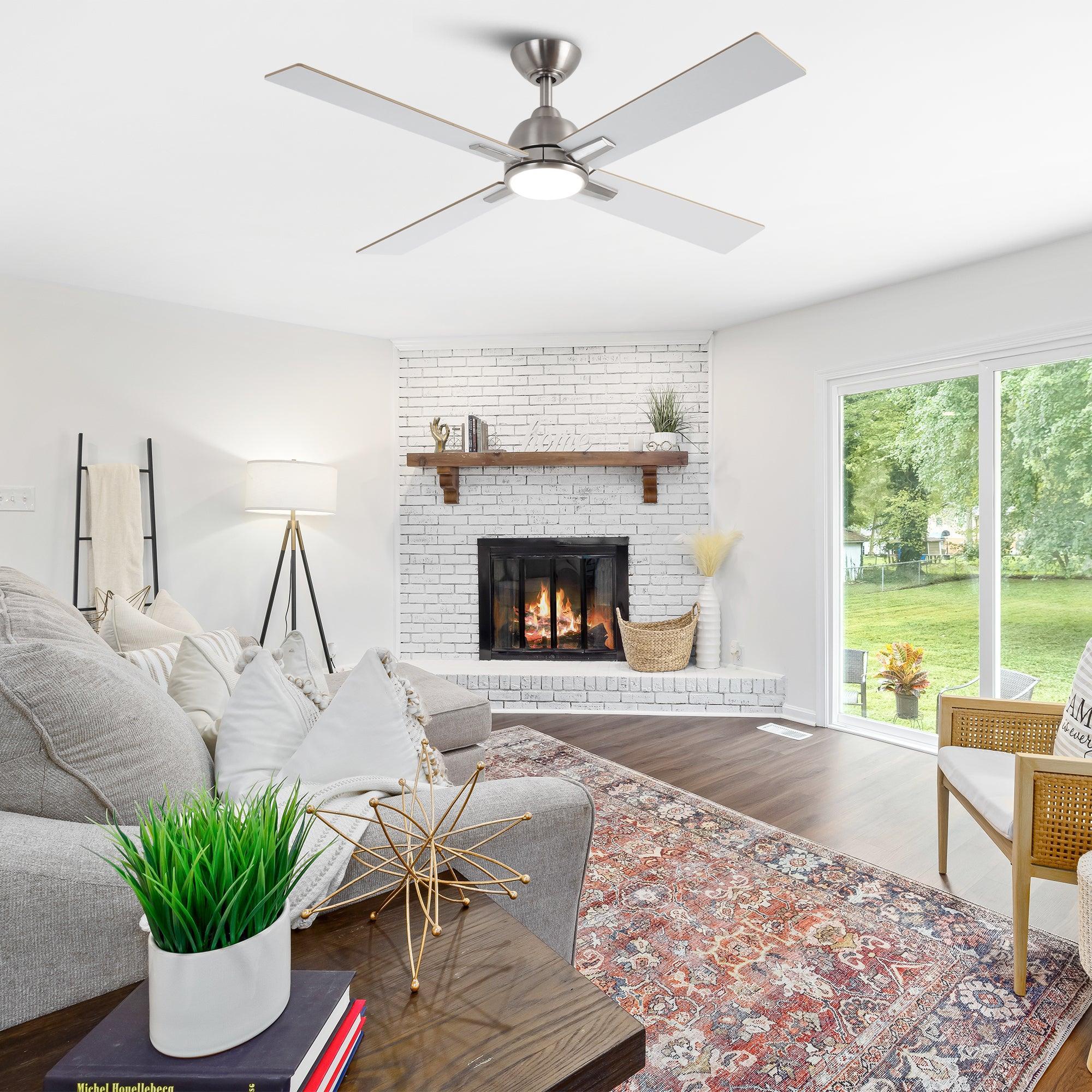 Ventilador de techo reversible Linden de 48" con motor de CC, montaje en varilla, iluminación y control remoto