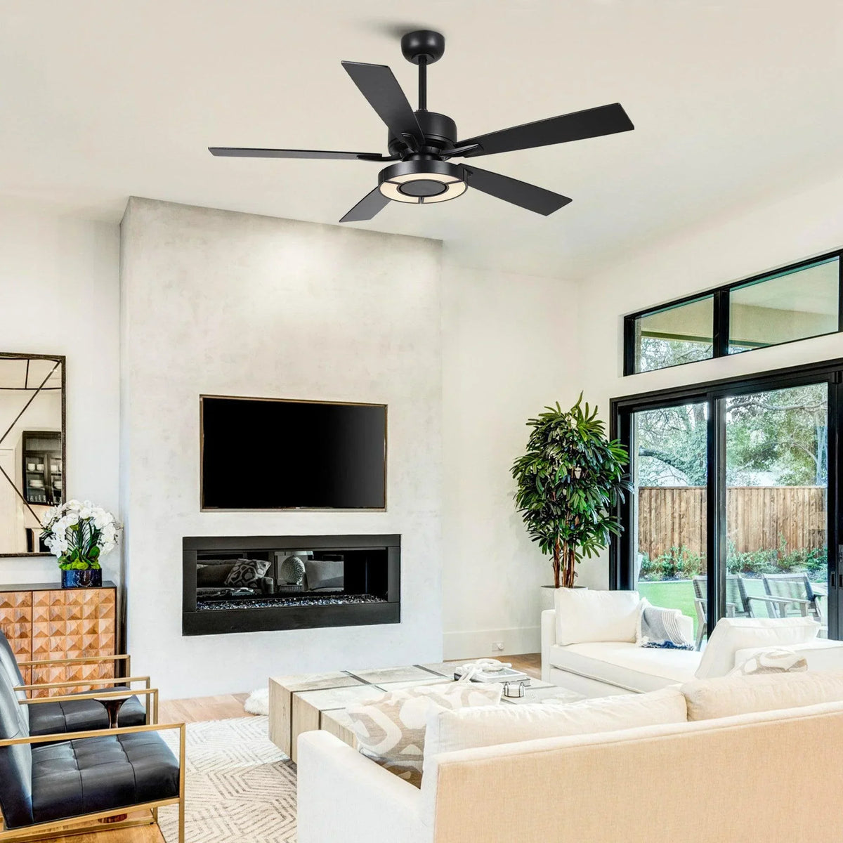 52" 5 Blades Black Ceiling Fan with Lighting