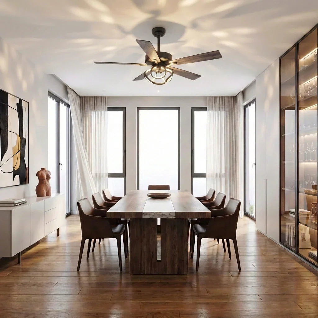 52" 6 Speed DC Black Ceiling Fan with Lighting