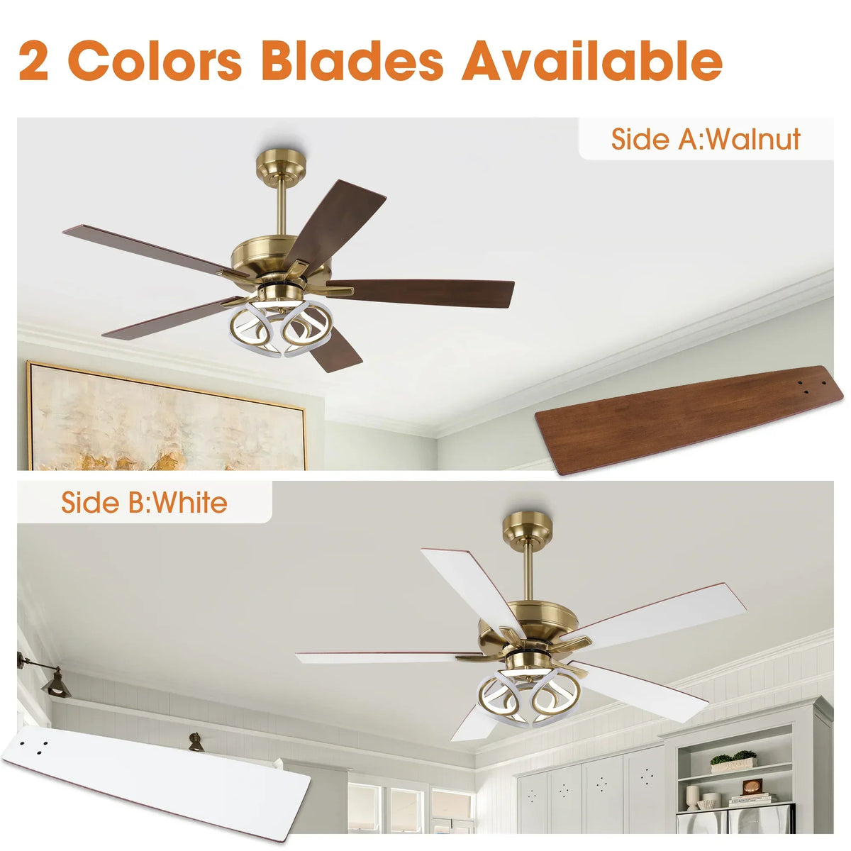 52 Inch Boyd Antique-bronze Golden Downrod Mount RGB LED Smart Fan