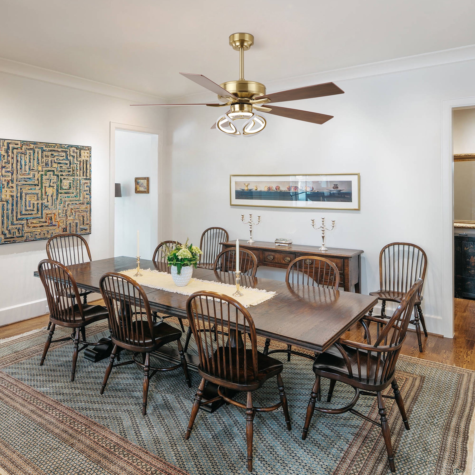 52 Inch Boyd Antique-bronze Golden Downrod Mount RGB LED Smart Fan