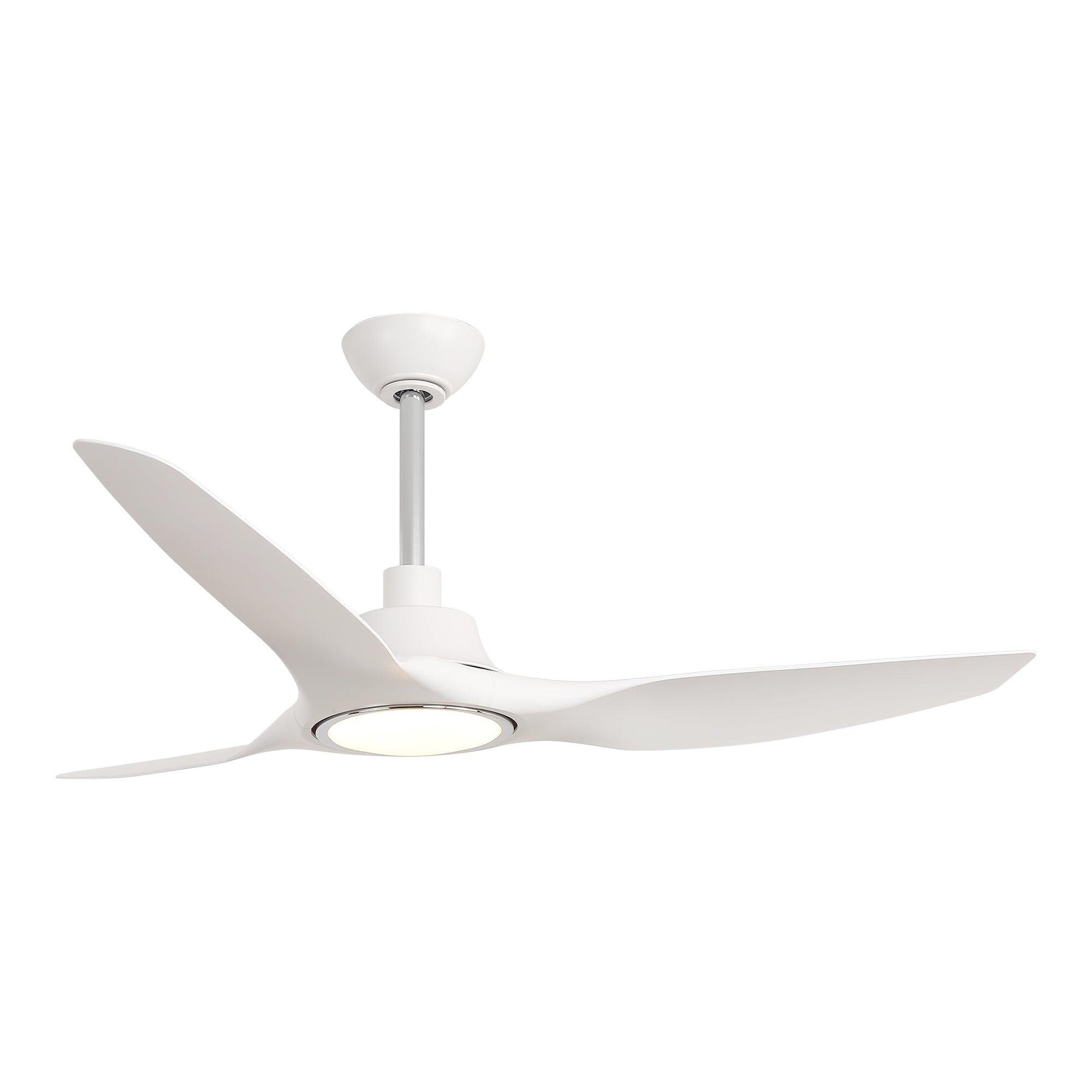 Ventilador inteligente moderno de 52" con motor de CC, 3 aspas y montaje en varilla con luz LED