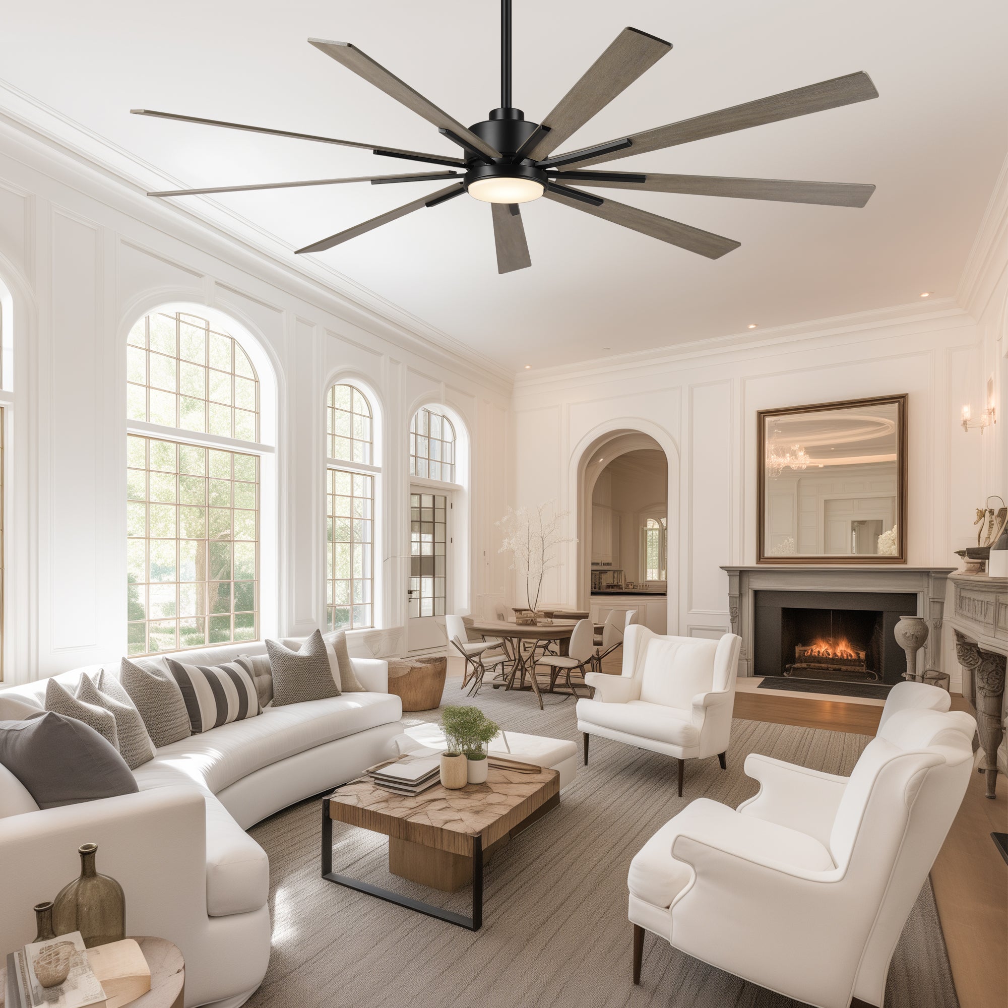 72 Inch Aries Black Downrod Mount LED Windmill Ceiling Fan with Remote Control