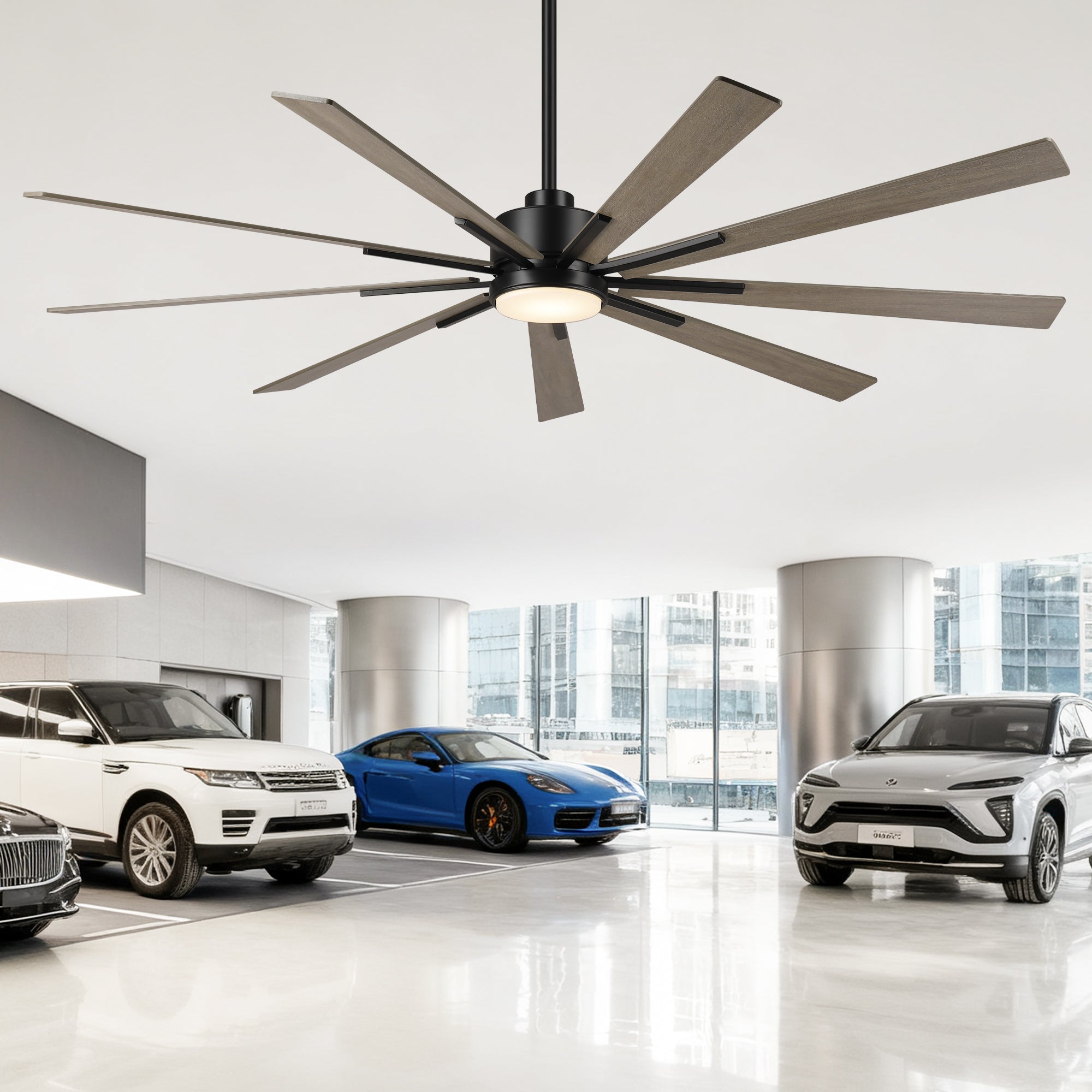 72 Inch Aries Black Downrod Mount LED Windmill Ceiling Fan with Remote Control