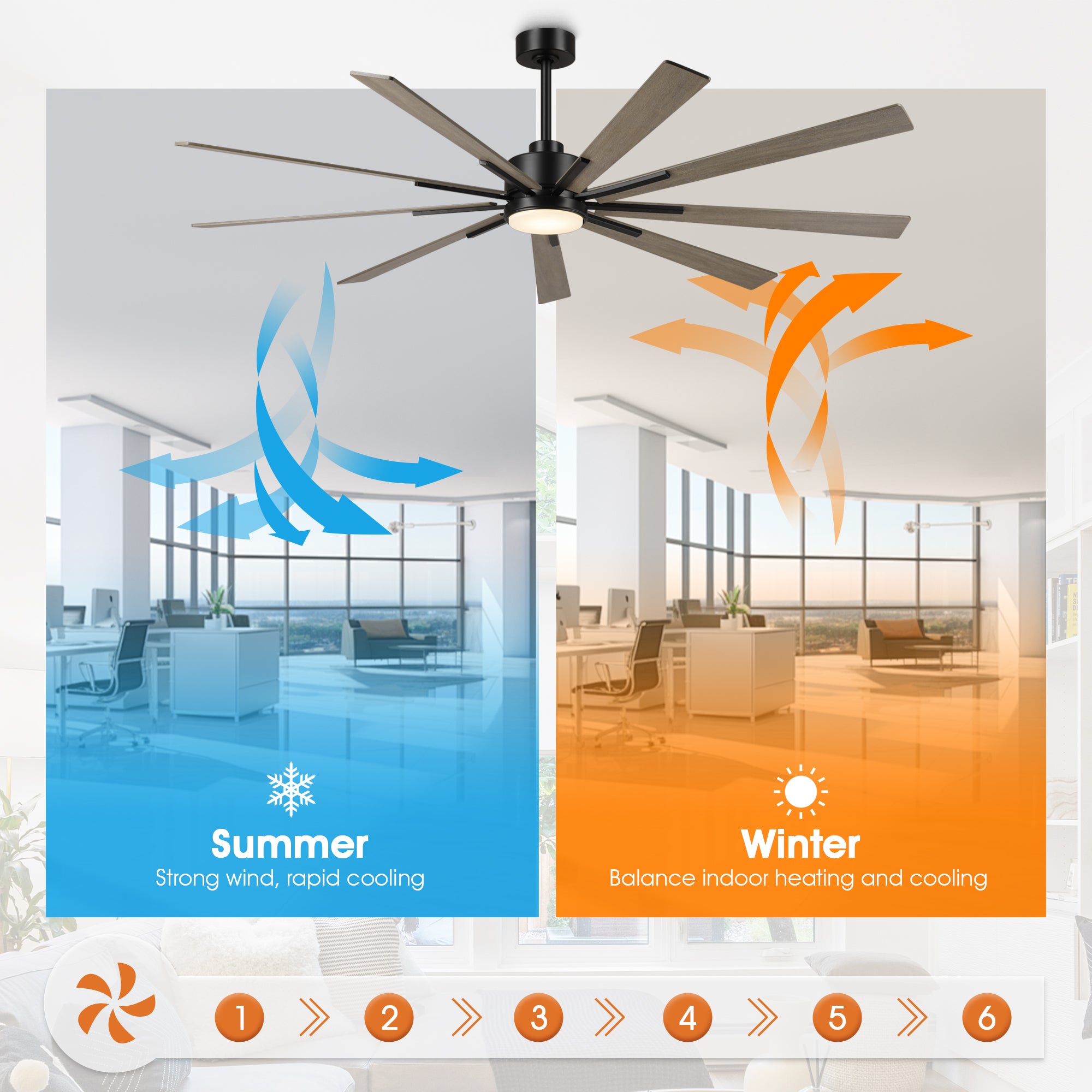 72 Inch Aries Black Downrod Mount LED Windmill Ceiling Fan with Remote Control