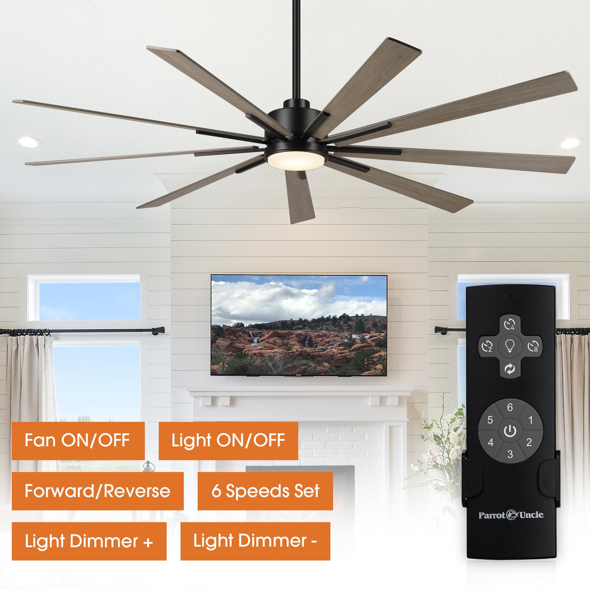 72 Inch Aries Black Downrod Mount LED Windmill Ceiling Fan with Remote Control