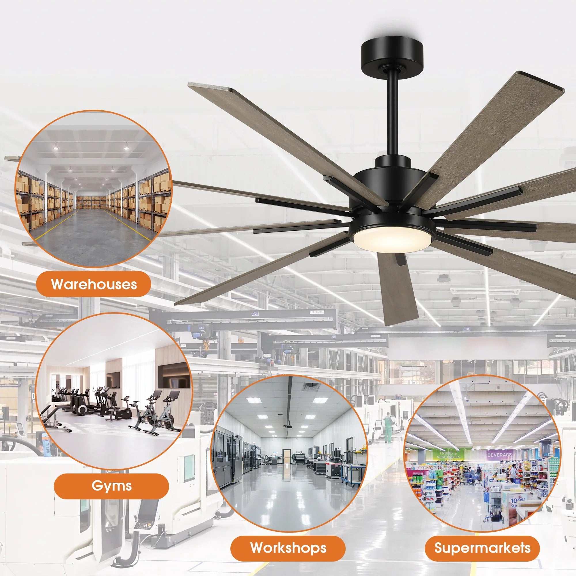 72 Inch Aries Black Downrod Mount LED Windmill Ceiling Fan with Remote Control