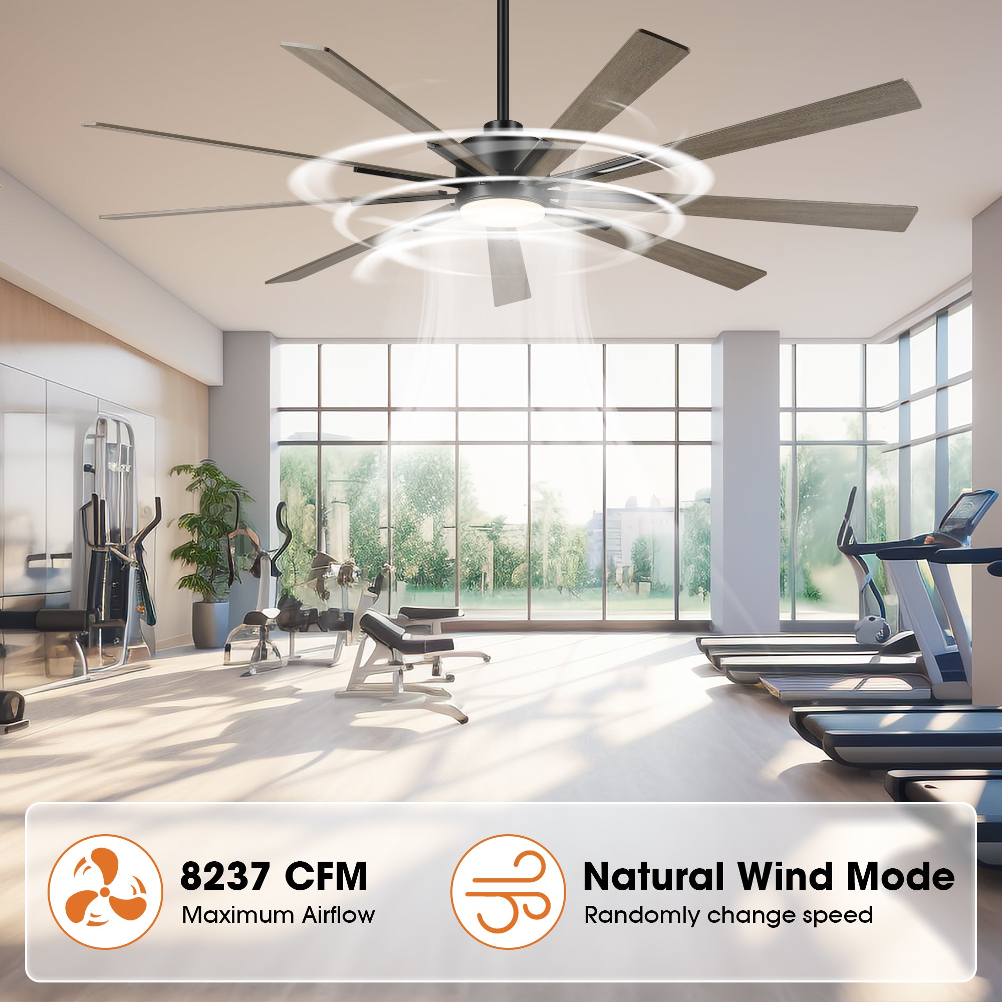 72 Inch Aries Black Downrod Mount LED Windmill Ceiling Fan with Remote Control