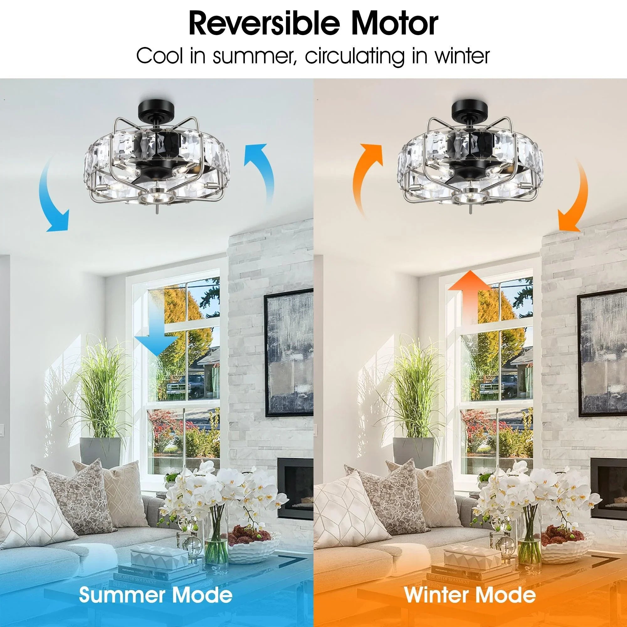 Ventilador de techo reversible moderno con motor de CC de 23" con iluminación y control remoto