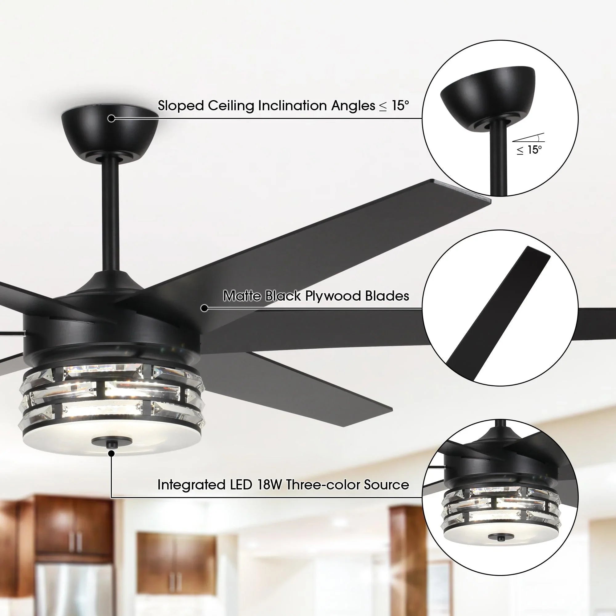 70" Black Modern Ceiling Fan