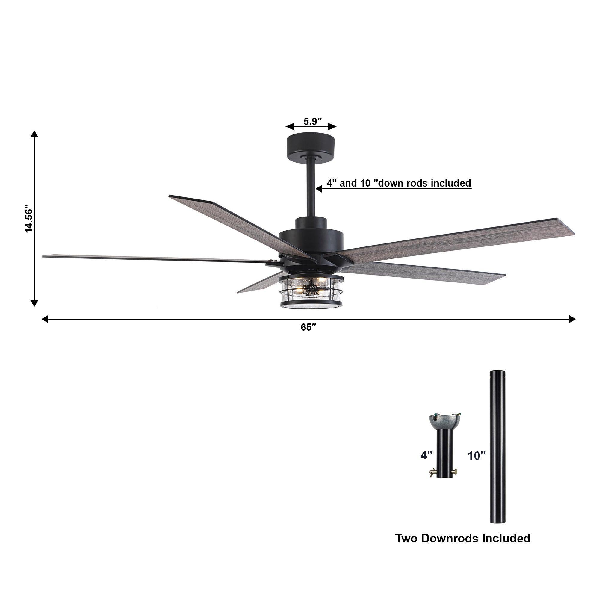 65" Modern DC Motor Downrod Mount Reversible Ceiling Fan With Lighting And Remote Control