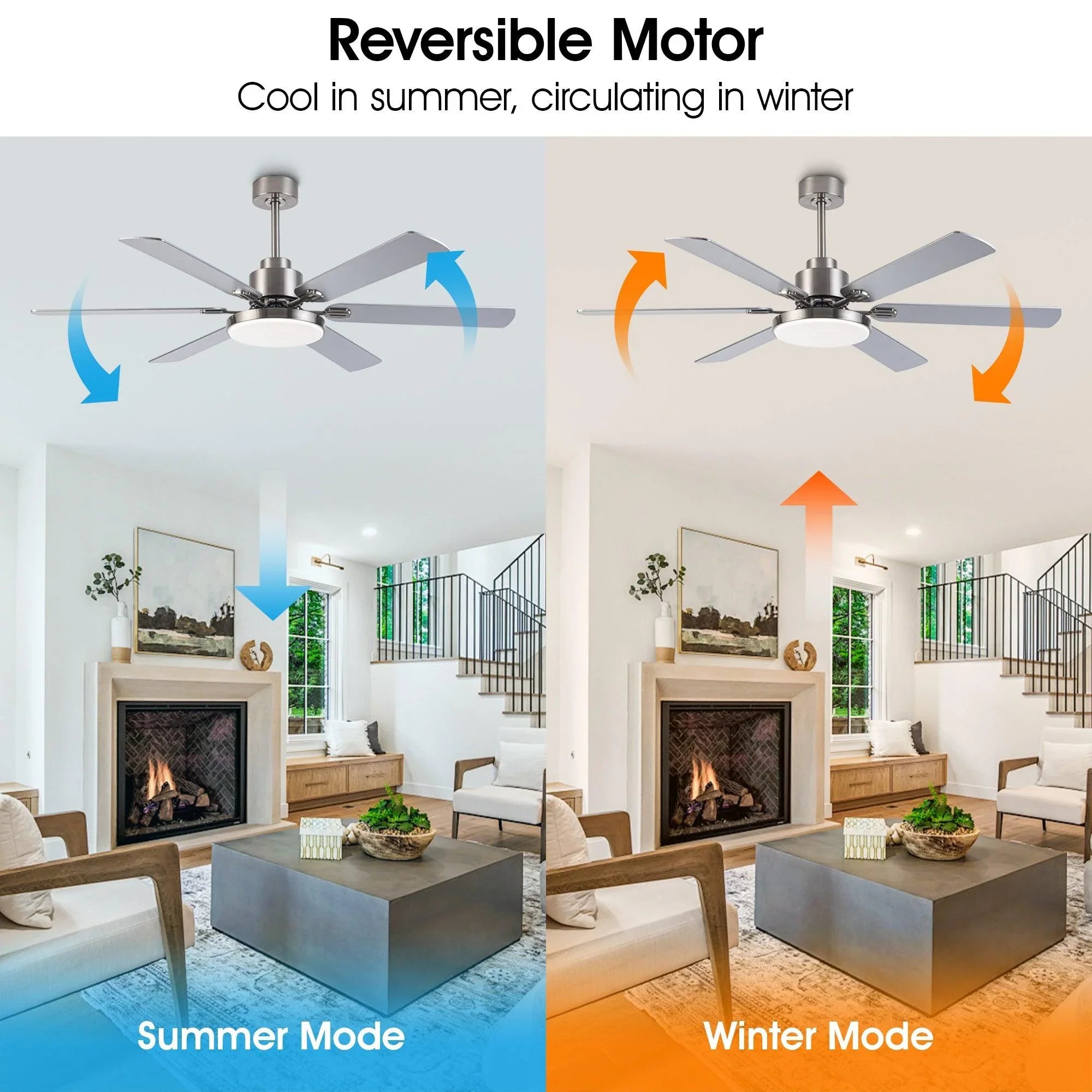60 "moderno de níquel satinado DC Motor Downrod Mount Reversible Ventilador de techo con iluminación y control remoto