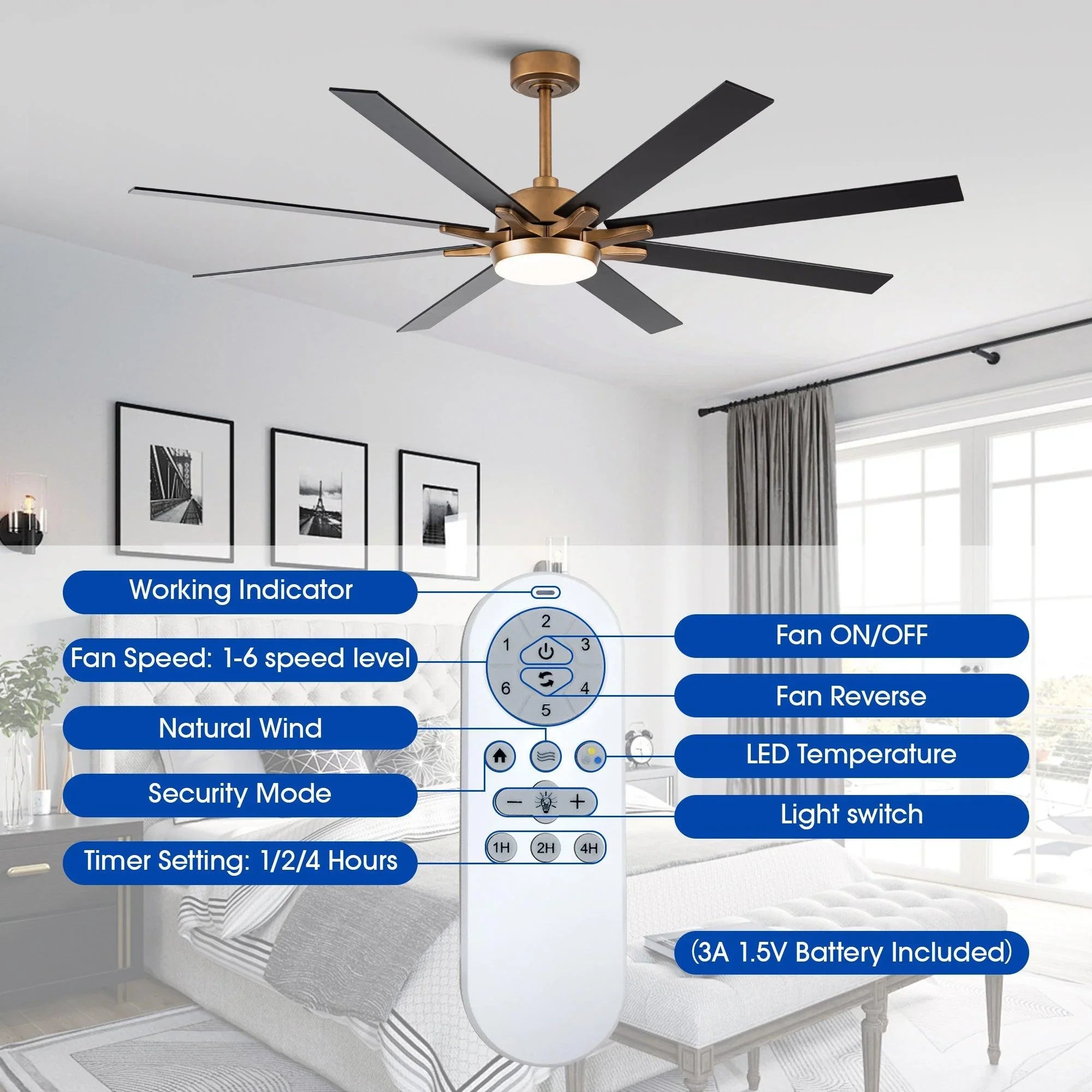 65 "balachandran industrial downrod montaje ventilador de techo con iluminación led y control remoto
