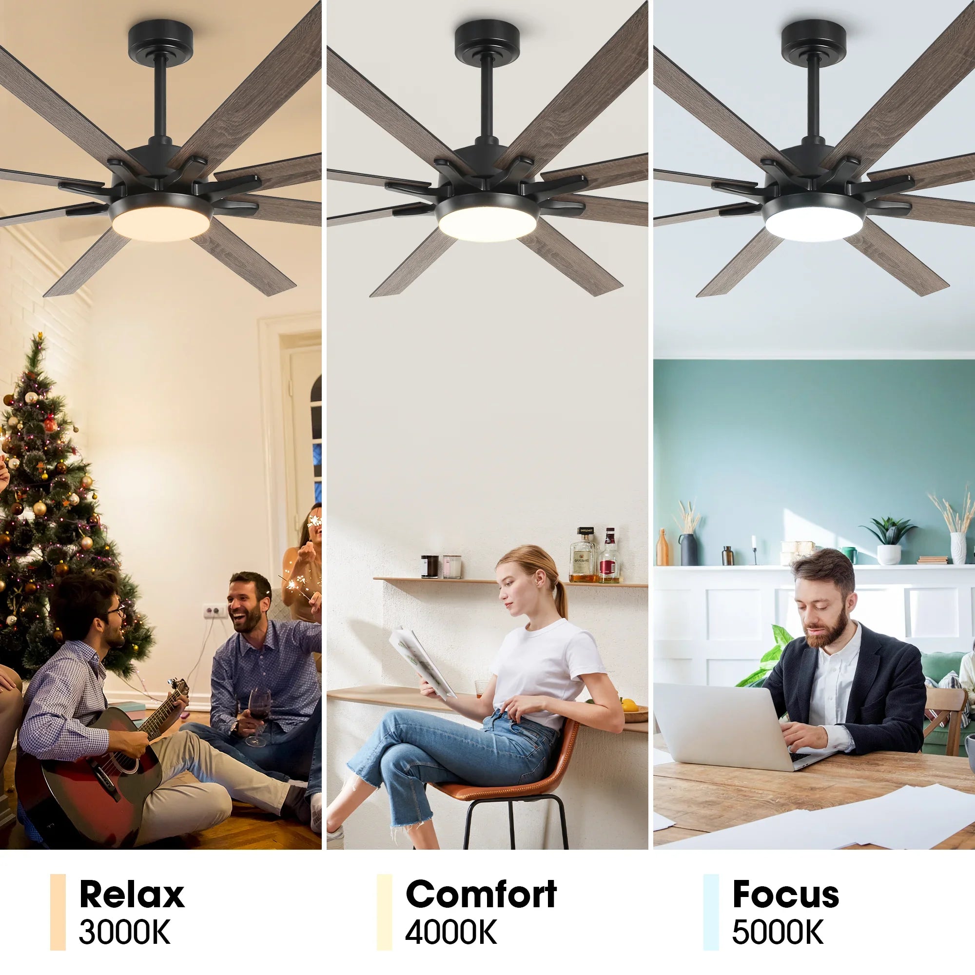 65 Inch Teresa Modern Double-sided Blades Ceiling Fan with Remote Control and LED Light