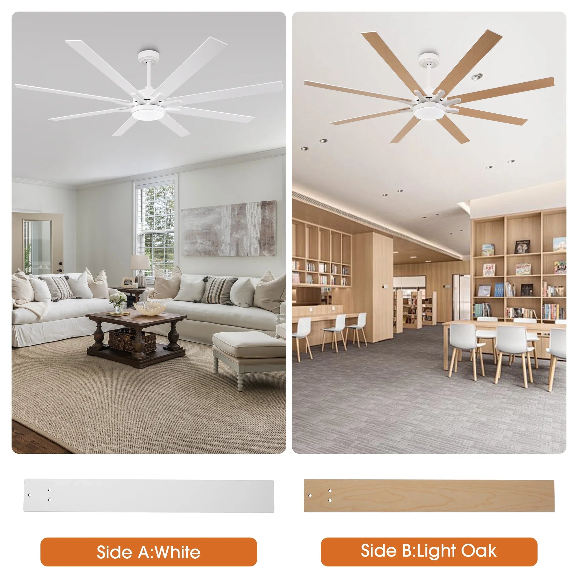 65 Inch Teresa Modern Double-sided Blades Ceiling Fan with Remote Control and LED Light
