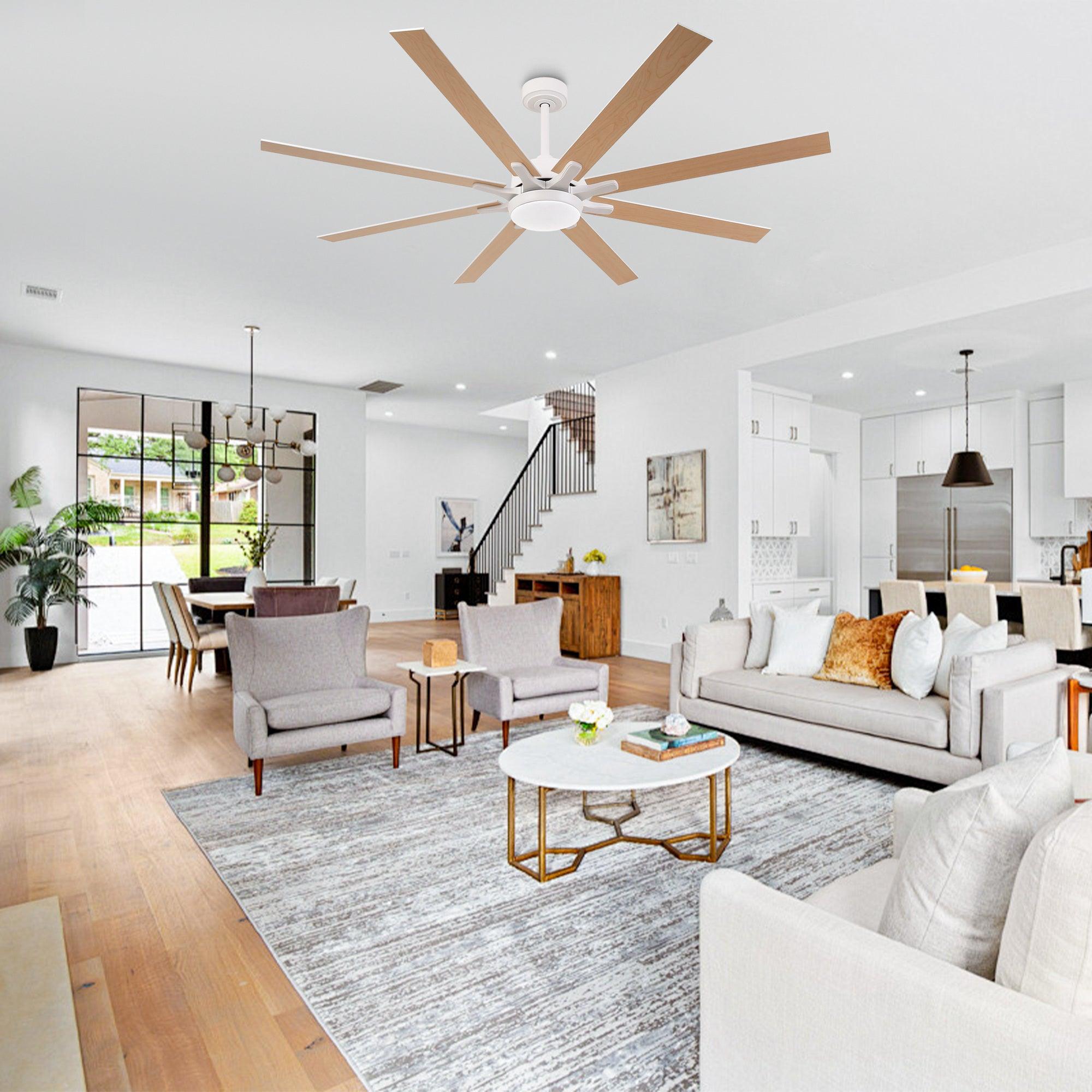 Ventilador de techo moderno Teresa de 65 pulgadas con aspas de doble cara, control remoto y luz LED.