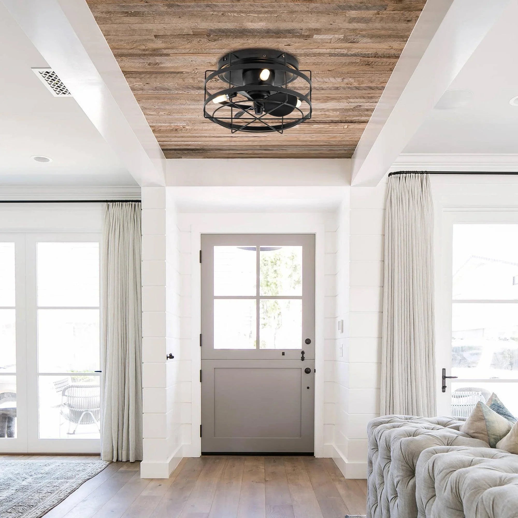 13 "Madurai Granja Flush Mount Reversible Ventilador de Techo con Iluminación y Control Remoto