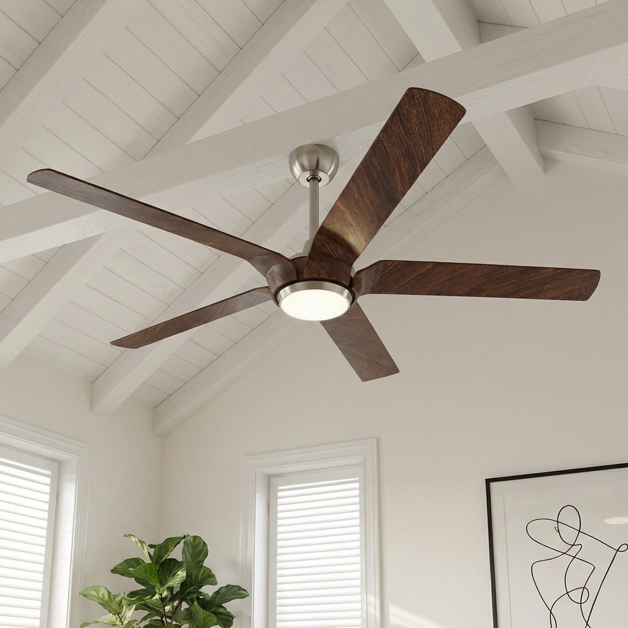 Ventilador de techo Fury Farmhouse de 65" con motor de CC, montaje en varilla, iluminación y control remoto