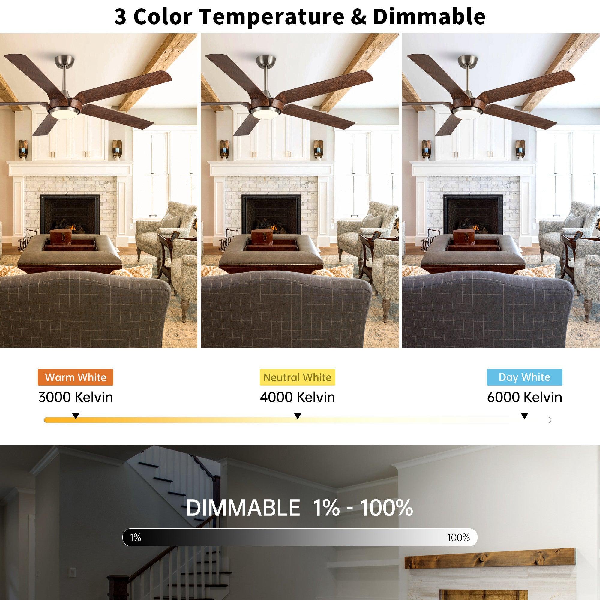 Ventilador de techo Fury Farmhouse de 65" con motor de CC, montaje en varilla, iluminación y control remoto