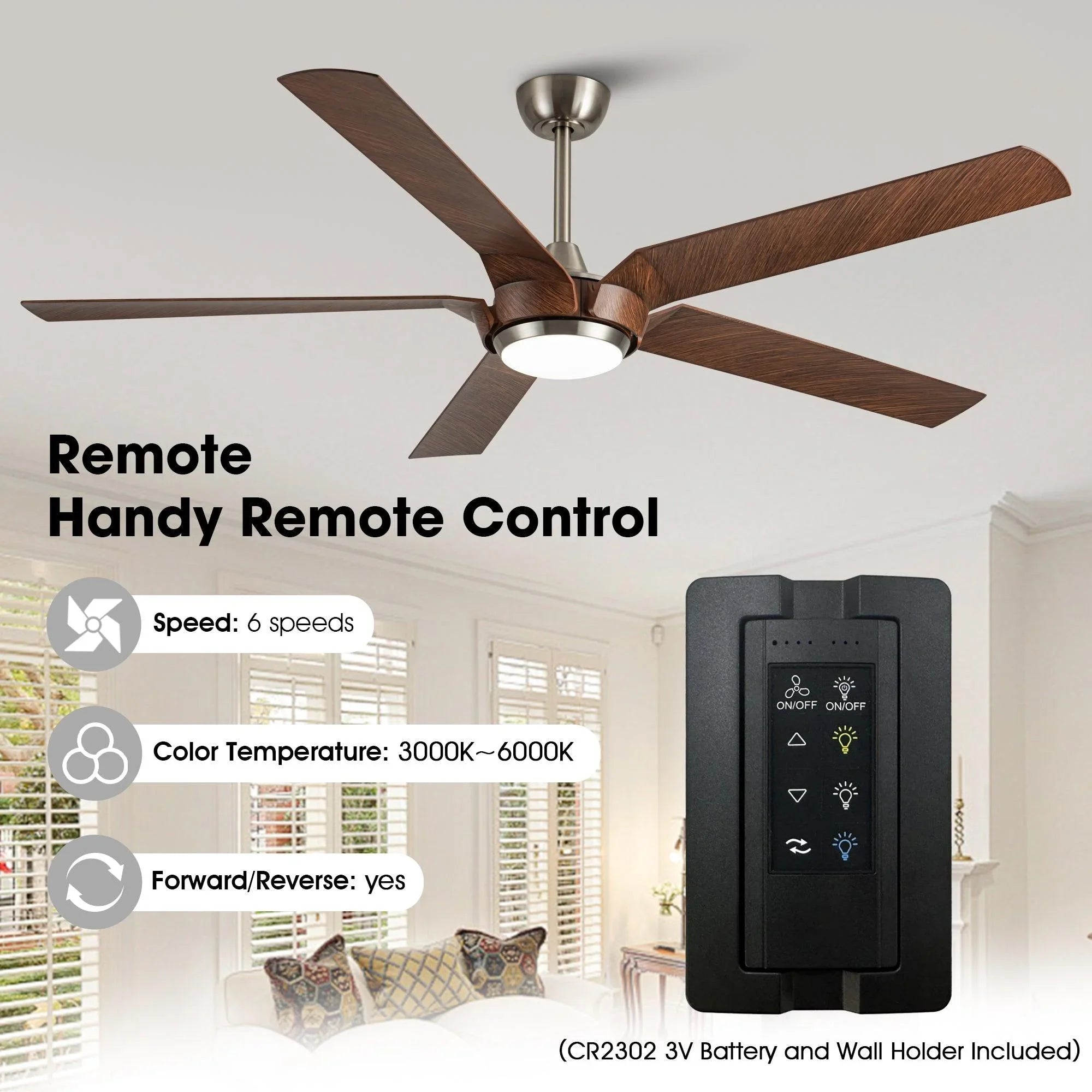65" Fury Farmhouse DC Motor Downrod Mount Ceiling Fan with Lighting and Remote Control