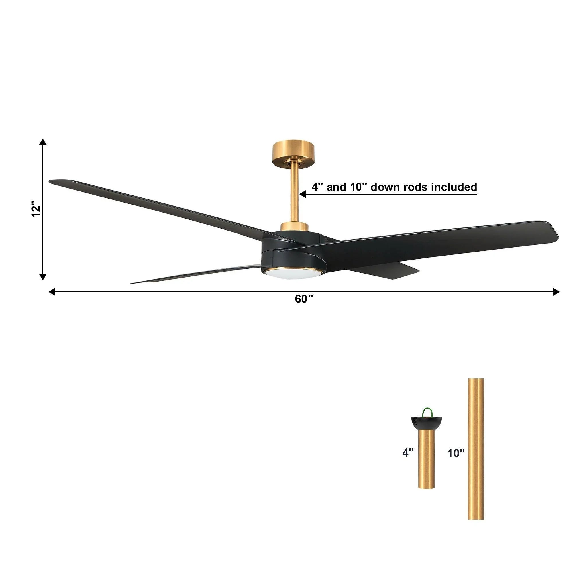 60" Parvez Modern DC Motor Downrod Mount Reversible Crystal Ceiling Fan With Lighting And Remote Control