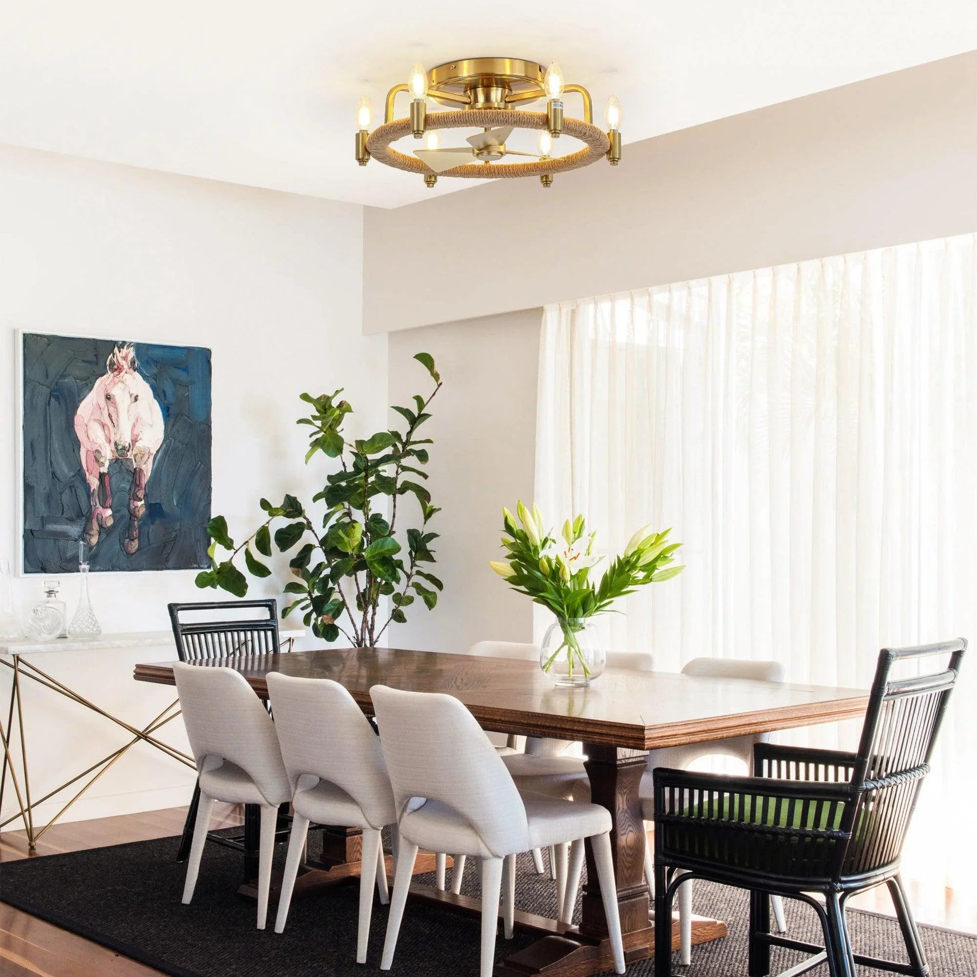 Ventilador de techo dorado de 20" con luz y control remoto