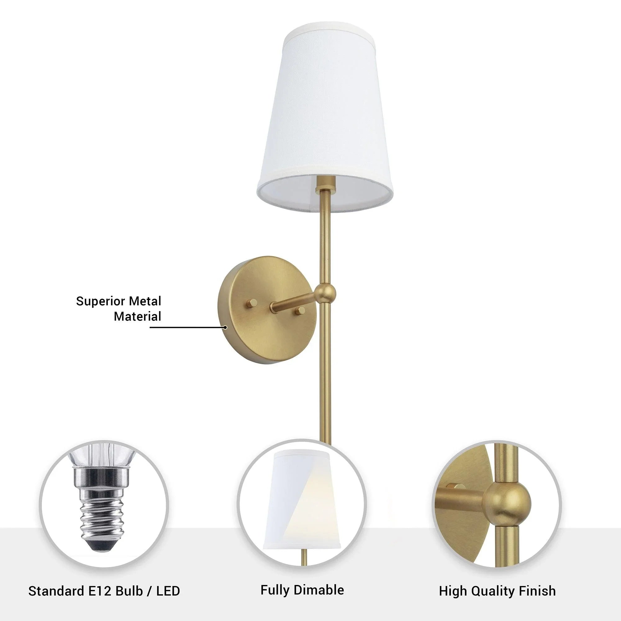 Aplique de pared para baño Finley de 1 luz, regulable, en dorado satinado