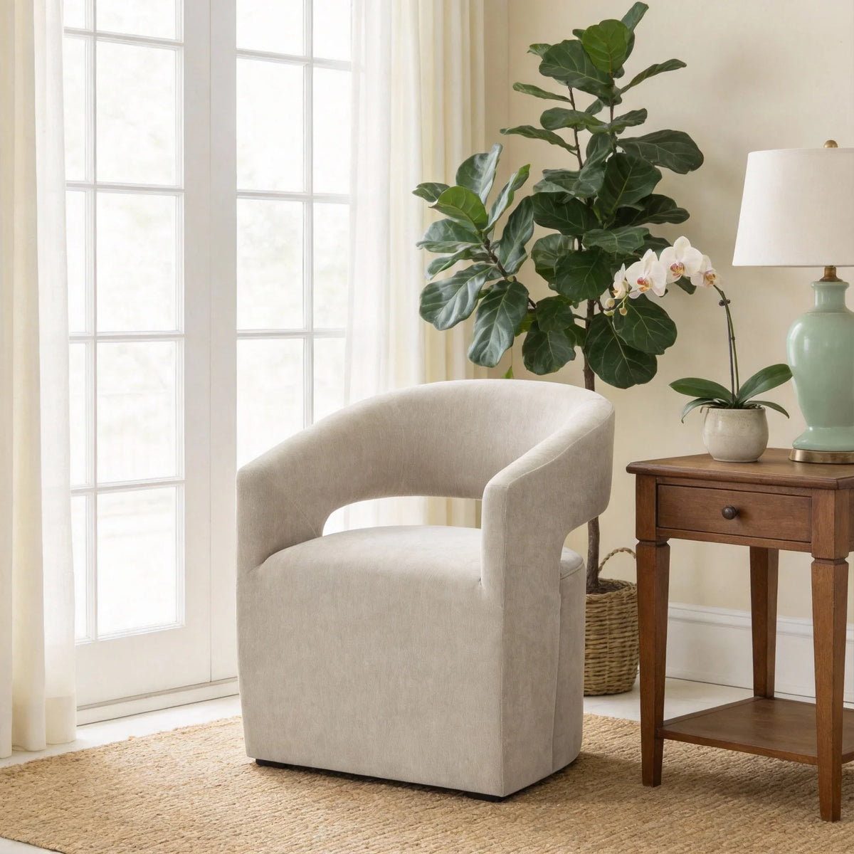 25 Inch Modern Plush Fully Upholstered Arm Chair with Casters