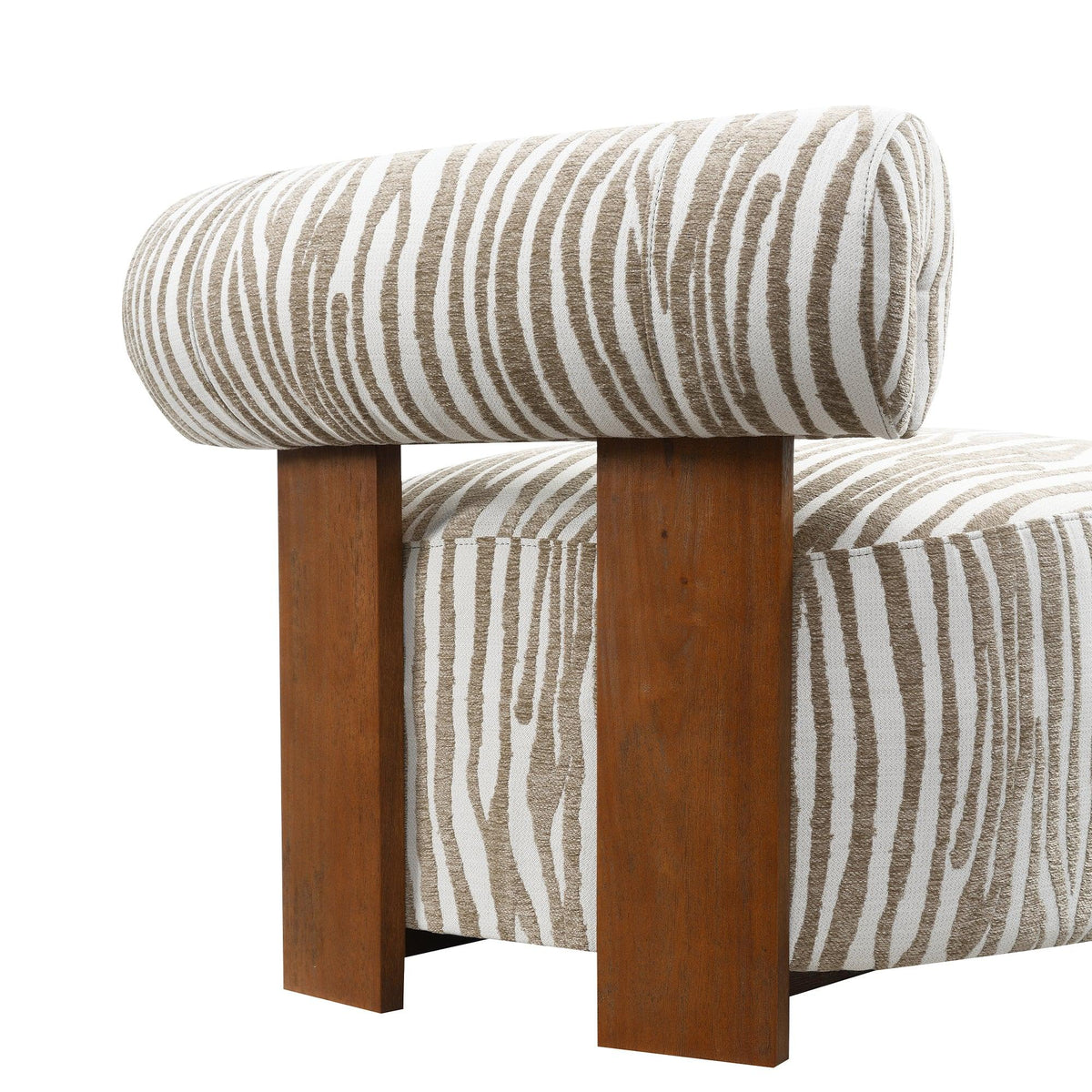 30 Inch Chenille Zebra-Stripe Accent Chair with Cylindrical Backrest