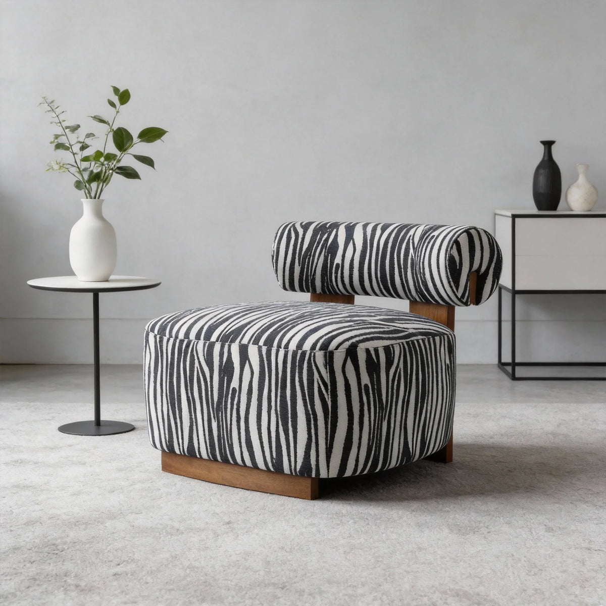 30 Inch Chenille Zebra-Stripe Accent Chair with Cylindrical Backrest