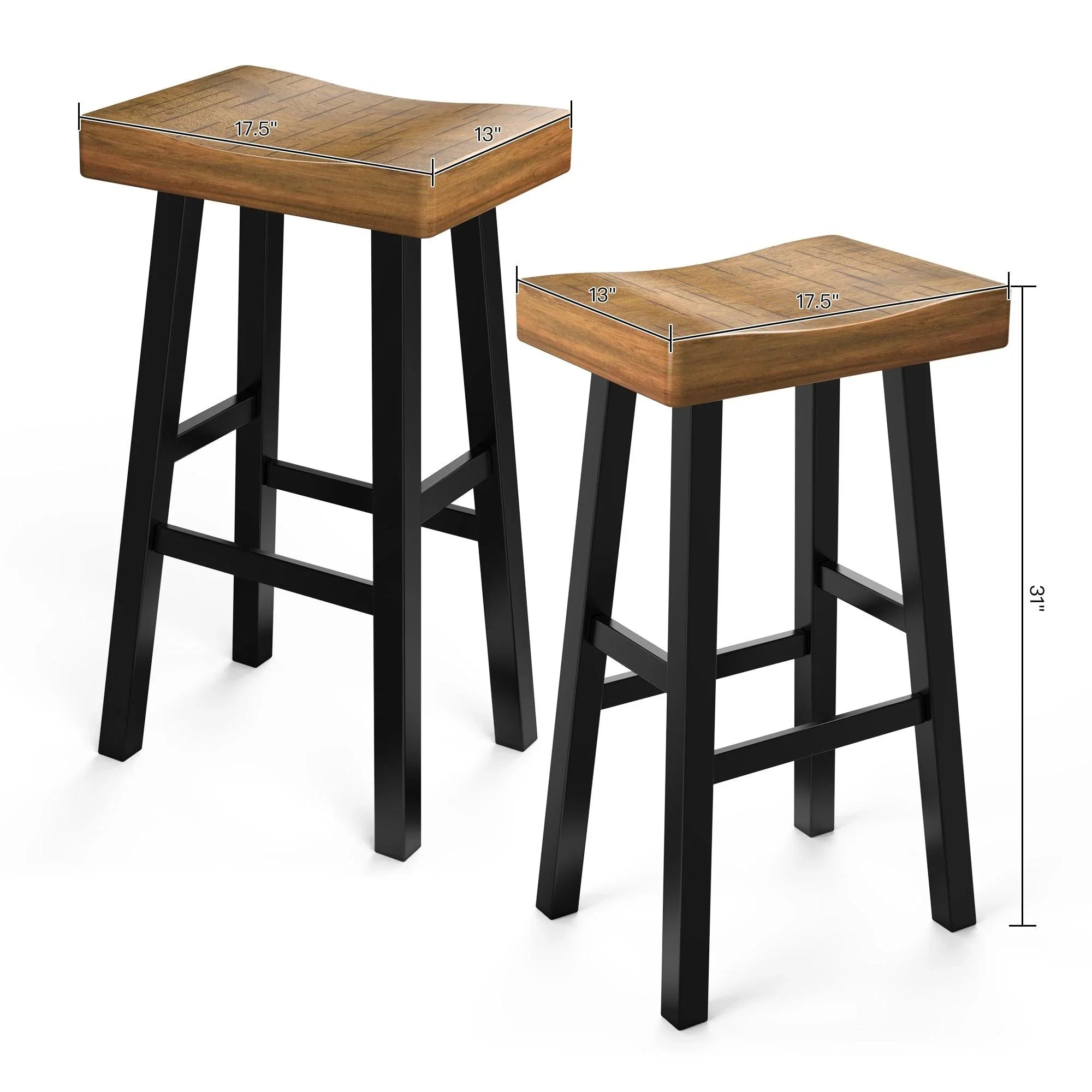 Juego de 2 taburetes de bar de madera maciza estilo rústico: sillas altas de mostrador con asiento de silla de montar y sin respaldo para isla de cocina, desayunador y oficina en casa.