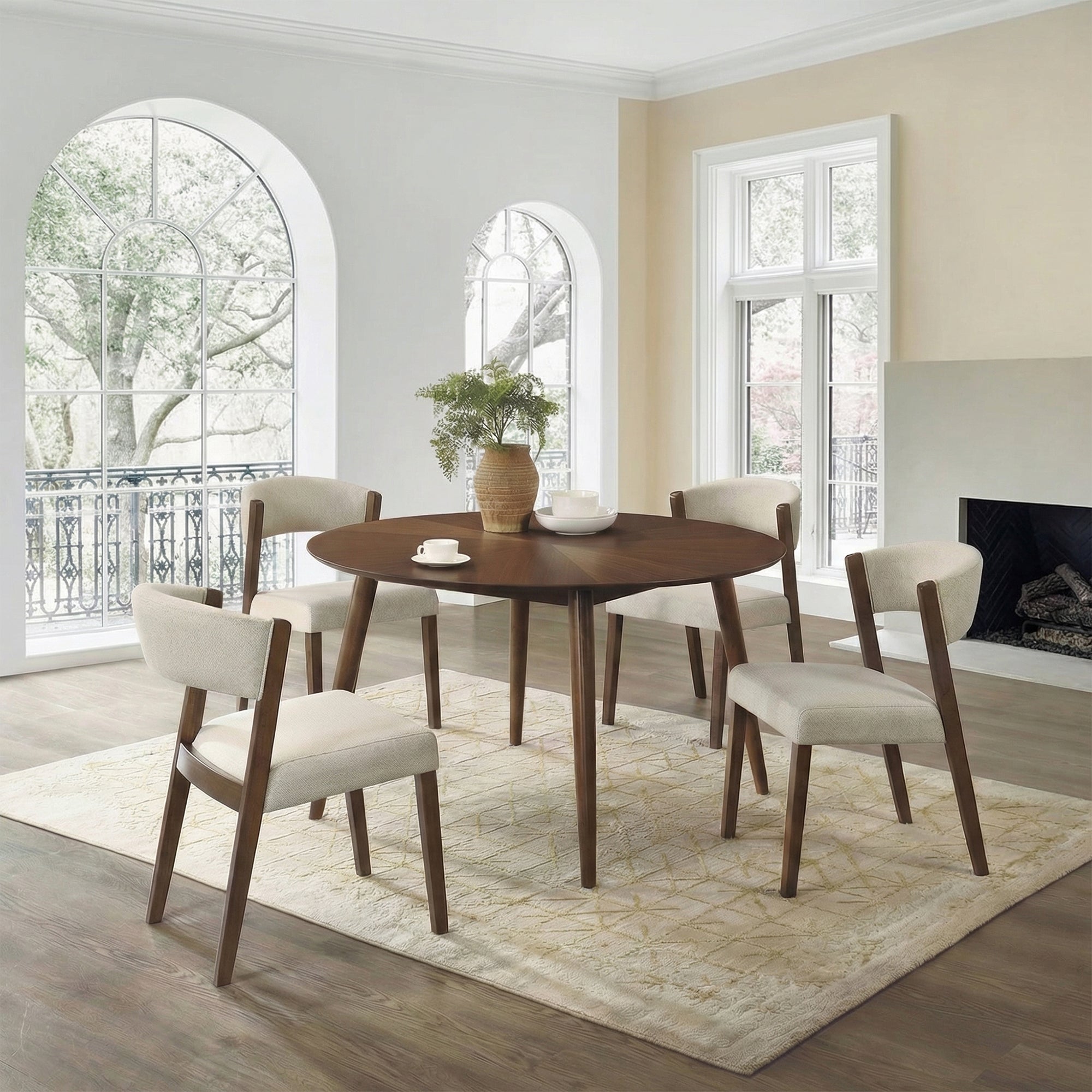 Raissa 5-Piece Walnut Round Wooden Dining Table with 4 Side Chairs