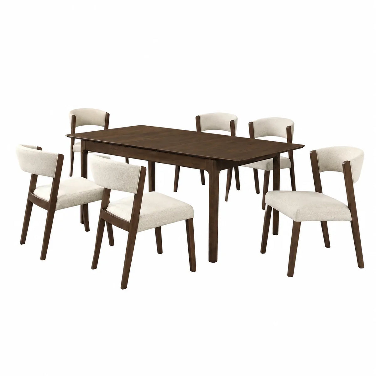 Raissa 74 Inch Walnut Rectangular Soft Rounded-Edge Extendable Wooden Dining Table with Side Chairs