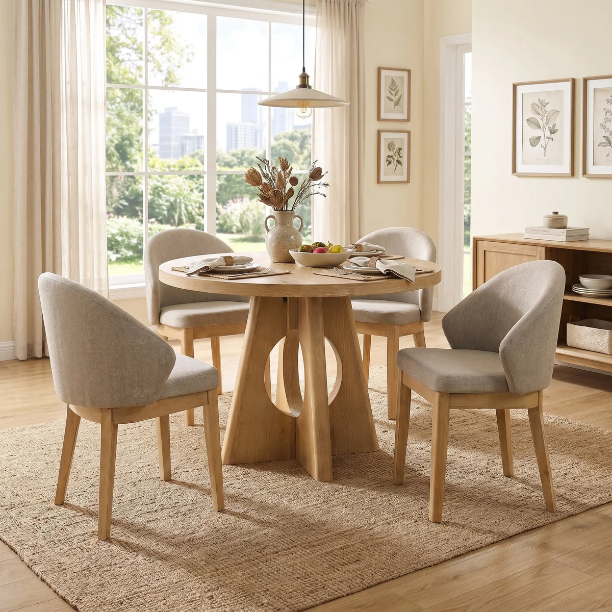 Ozark 5-Piece Oak Round Dining Table Set with 4 Side Chairs