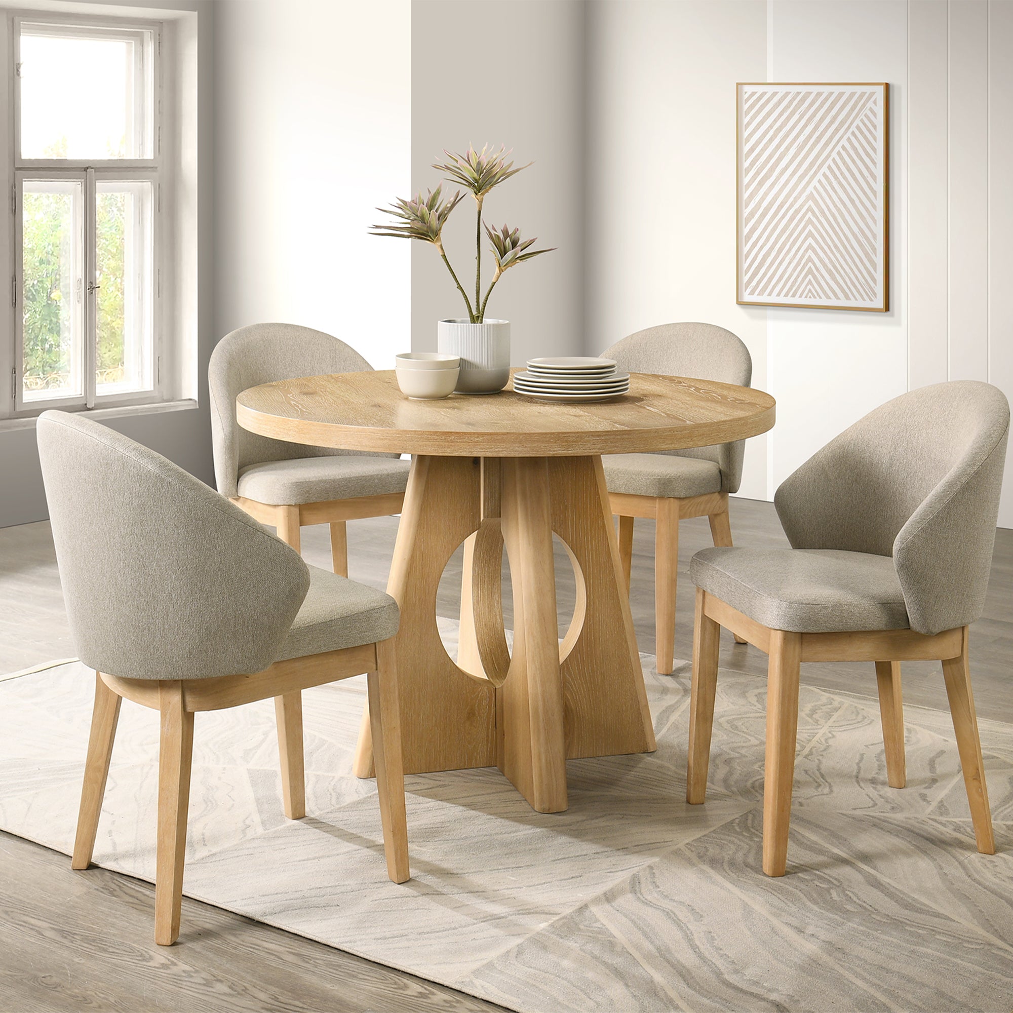Ozark 5-Piece Oak Round Dining Table Set with 4 Side Chairs