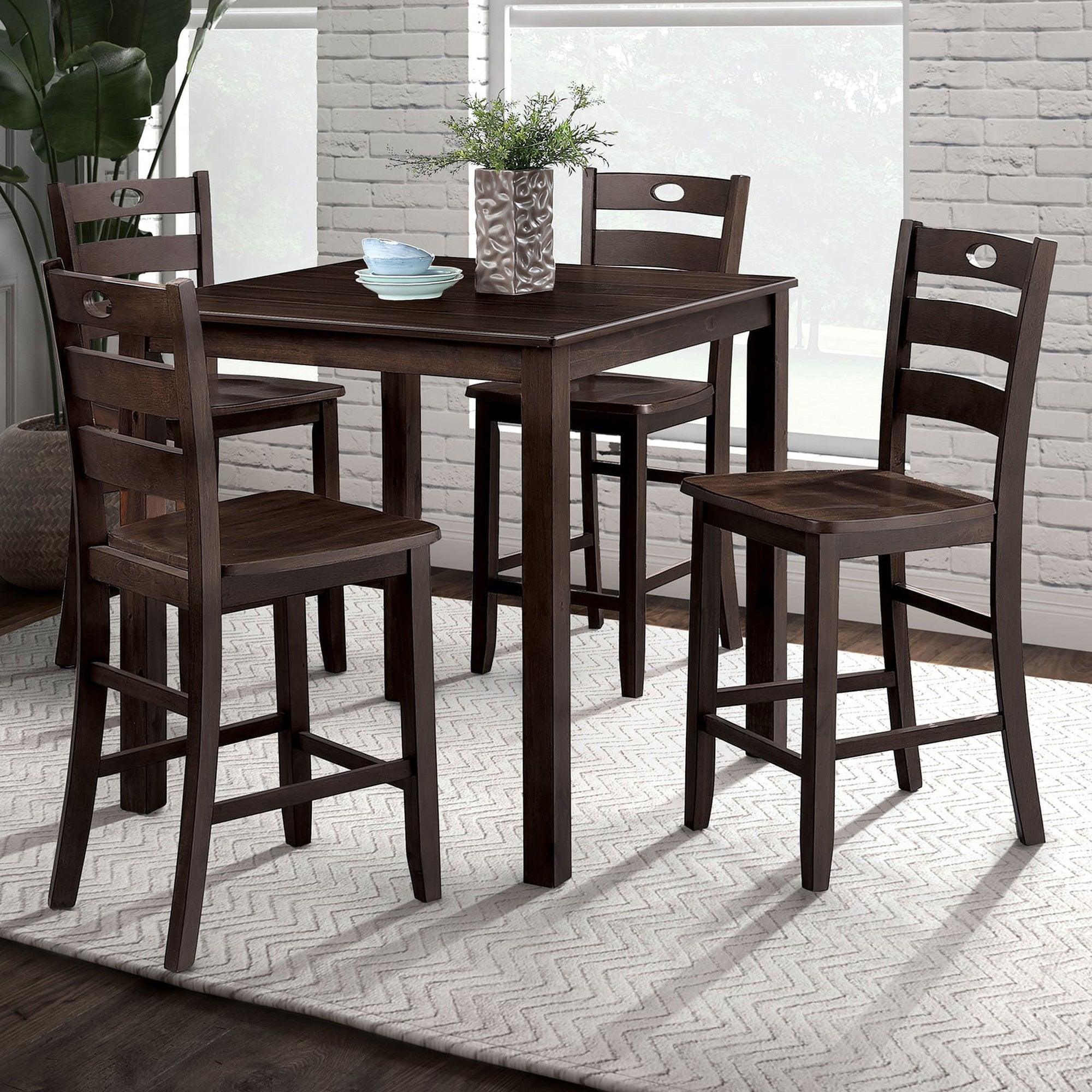 Juego de mesa de 5 piezas de madera maciza de caucho y chapa de madera de 36" de alto.