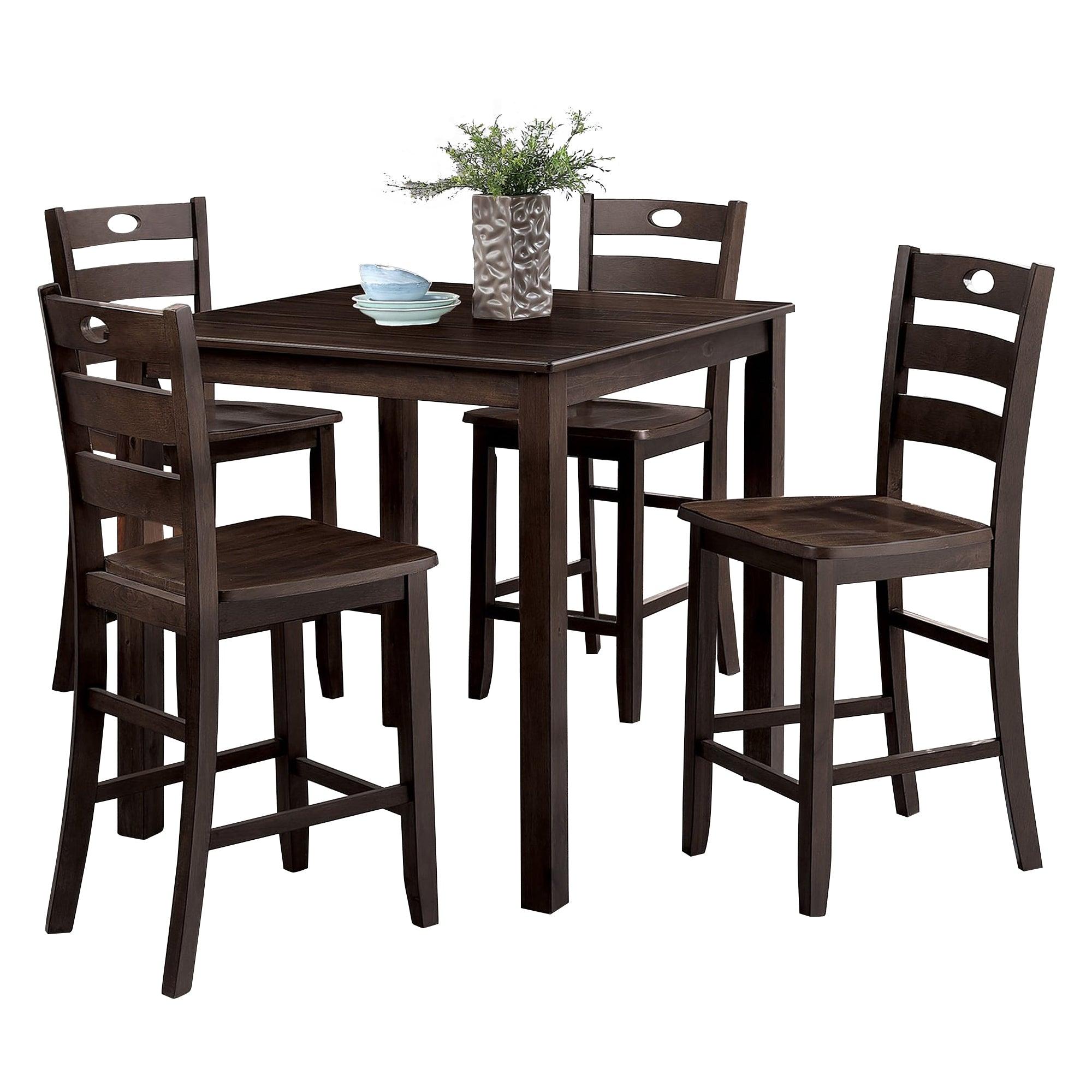 Juego de mesa de 5 piezas de madera maciza de caucho y chapa de madera de 36" de alto.