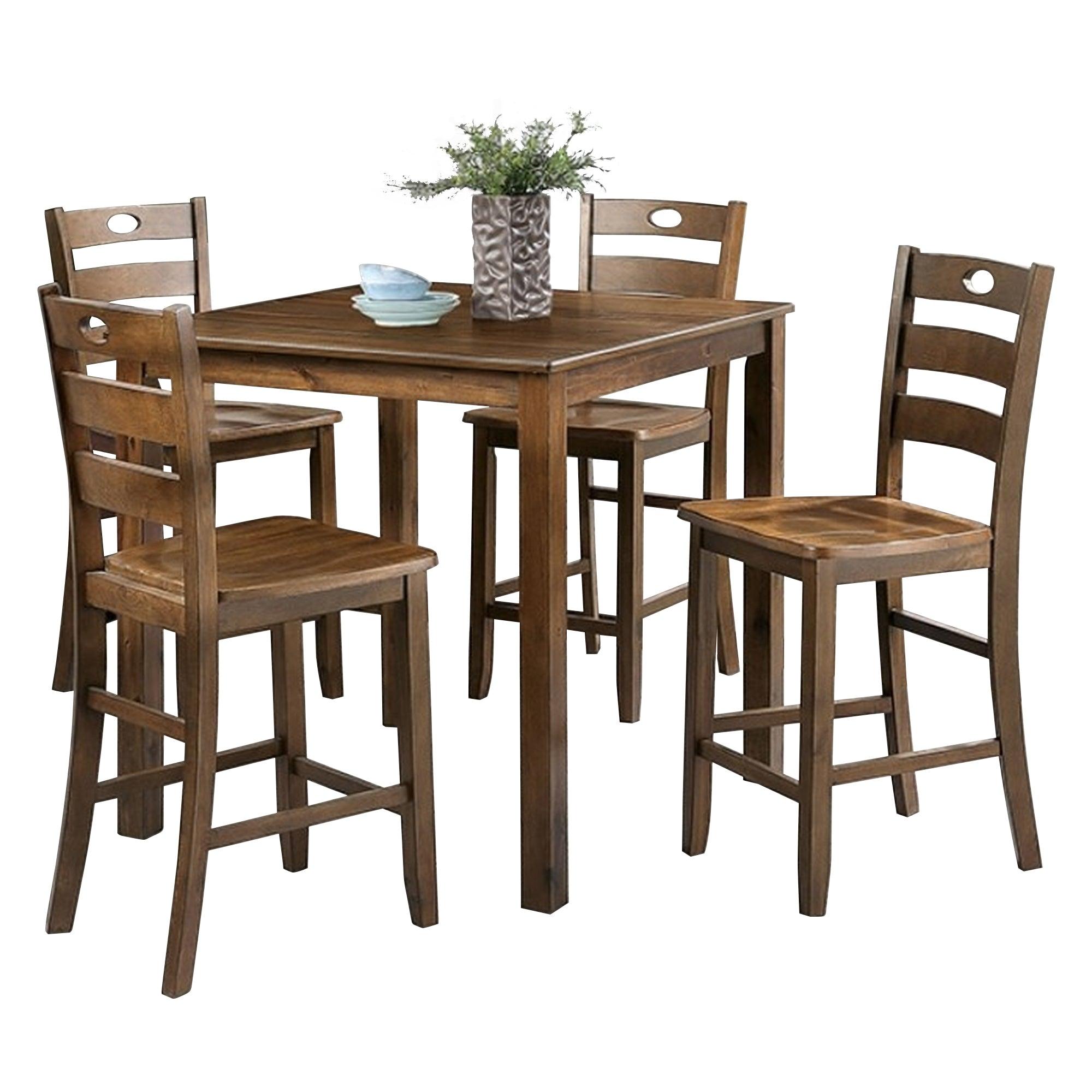 Juego de mesa de 5 piezas de madera maciza de caucho y chapa de madera de 36" de alto.