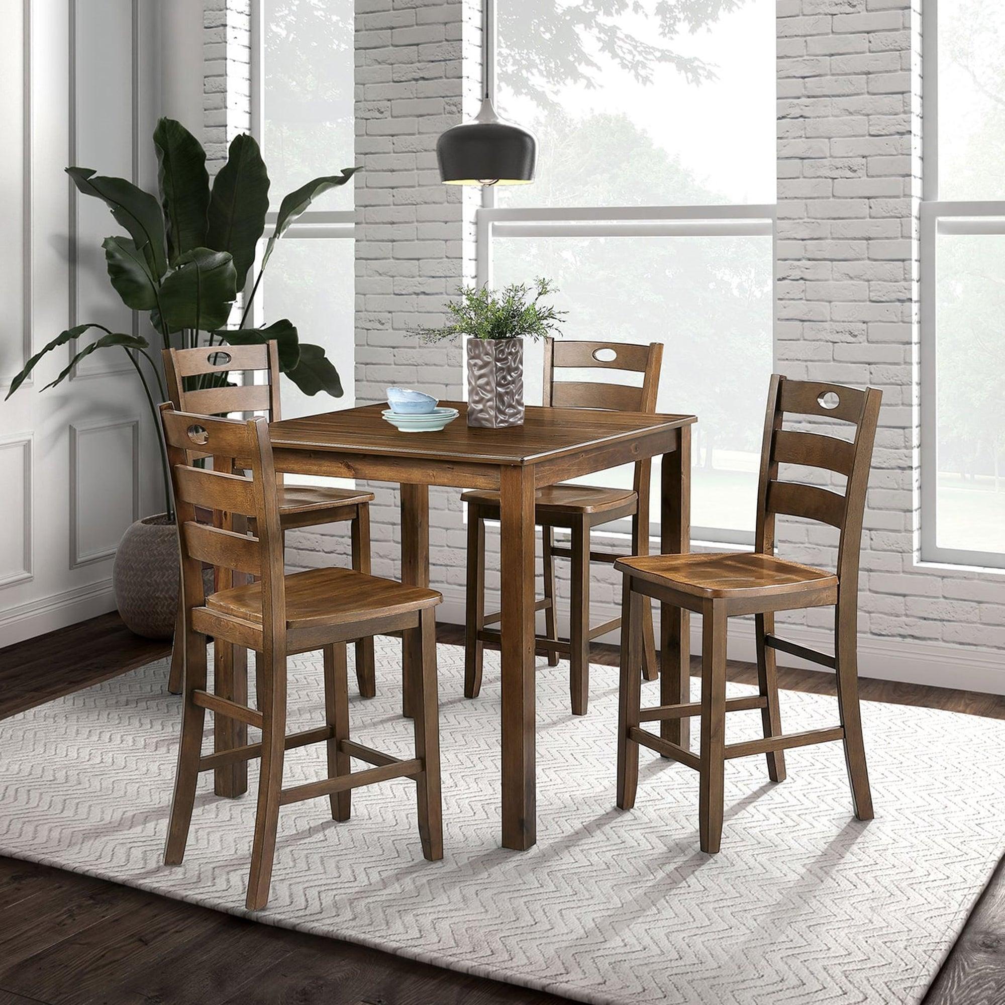 Juego de mesa de 5 piezas de madera maciza de caucho y chapa de madera de 36" de alto.