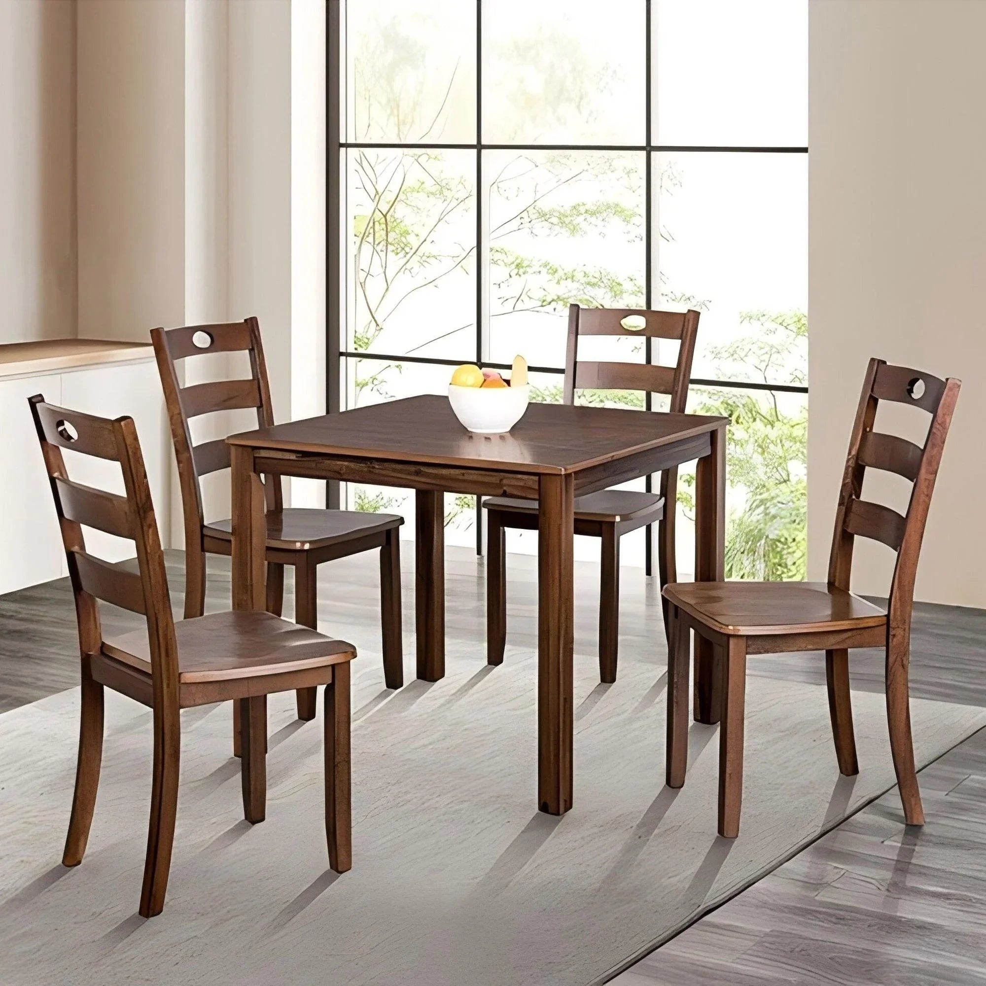 Juego de mesa de comedor de 5 piezas de madera maciza de caucho de 30" de alto con sillas con respaldo de listones