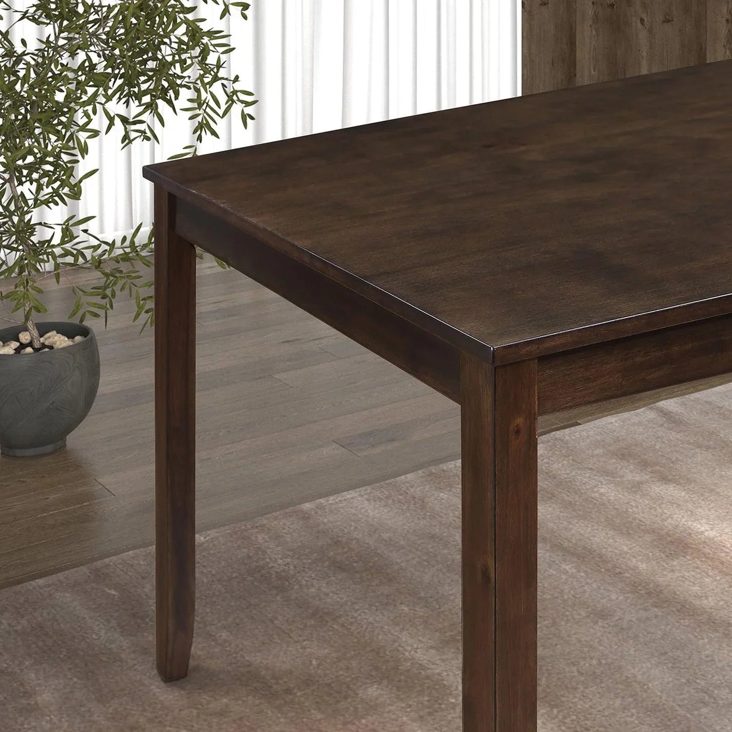 48"W Solid Rubberwood 5-Piece Dining Table Set with Diamond Chair Back