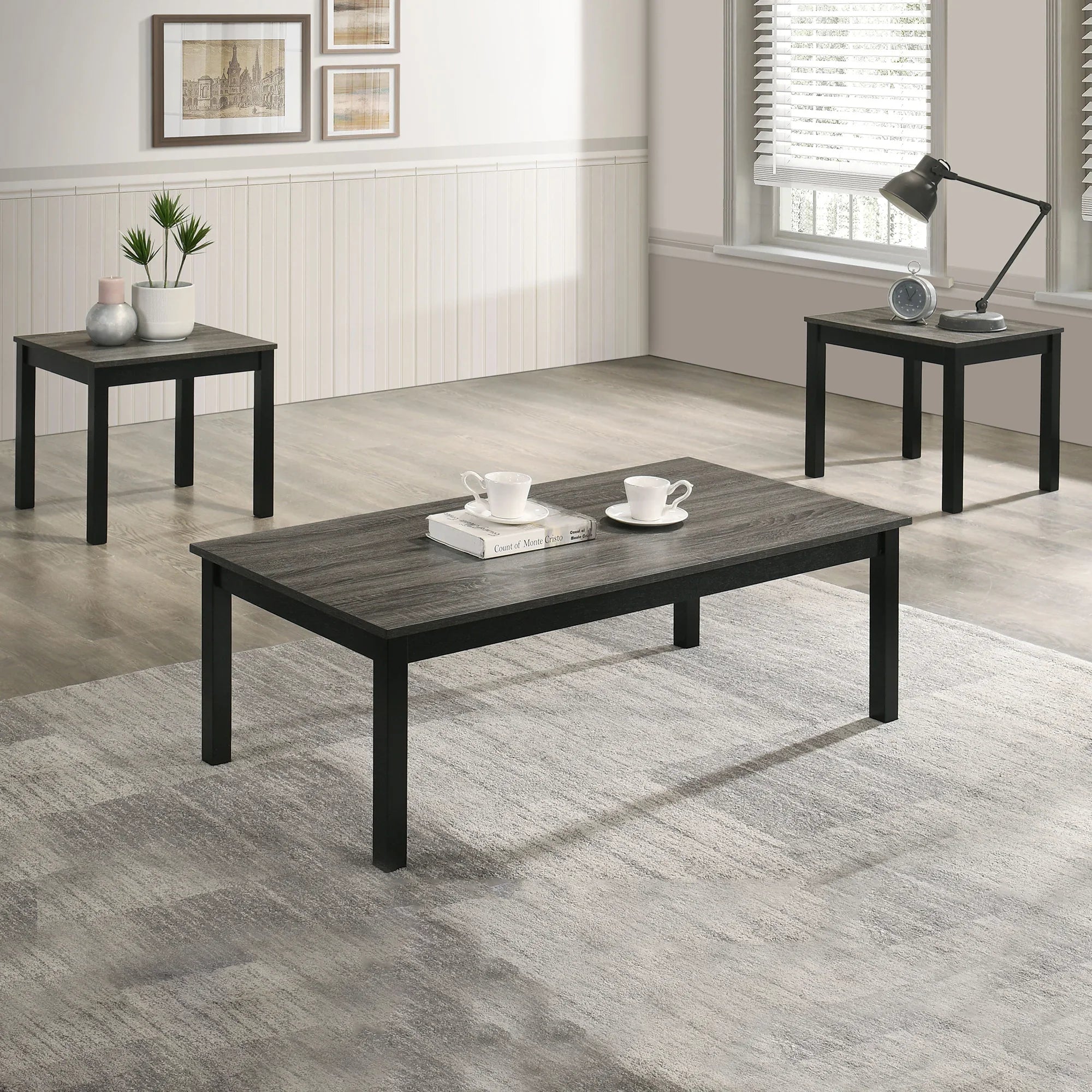 Findlay 3-Piece 47.5 in. Rectangle Faux Marble Top Coffee Table Set with Solid Wood Legs