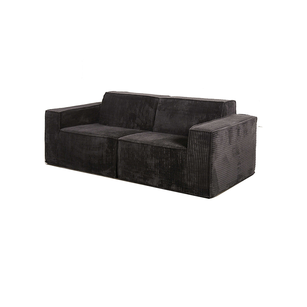 Black Corduroy Modular Compressed Sofa & Loveseat with Track Arms