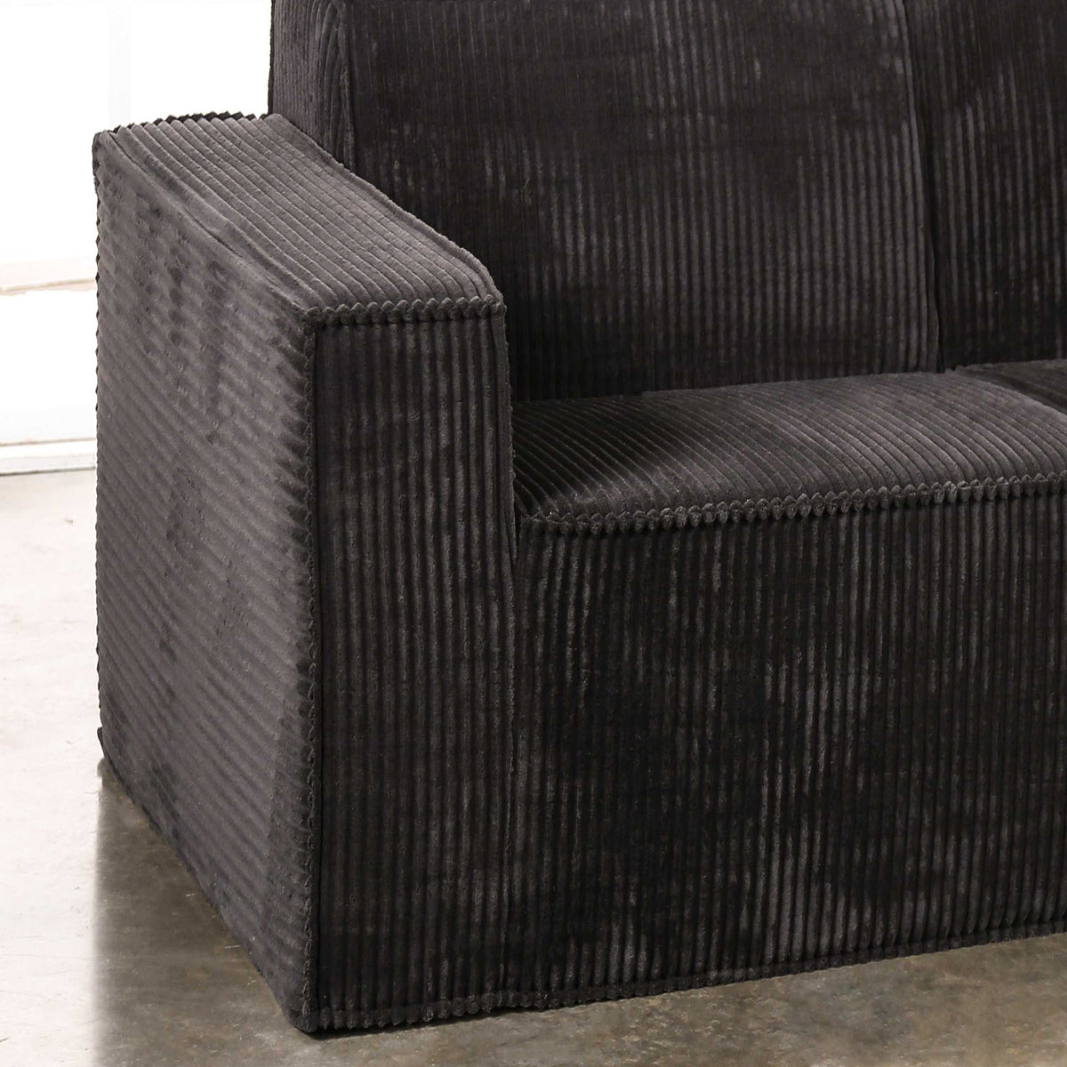 Black Corduroy Modular Compressed Sofa & Loveseat with Track Arms