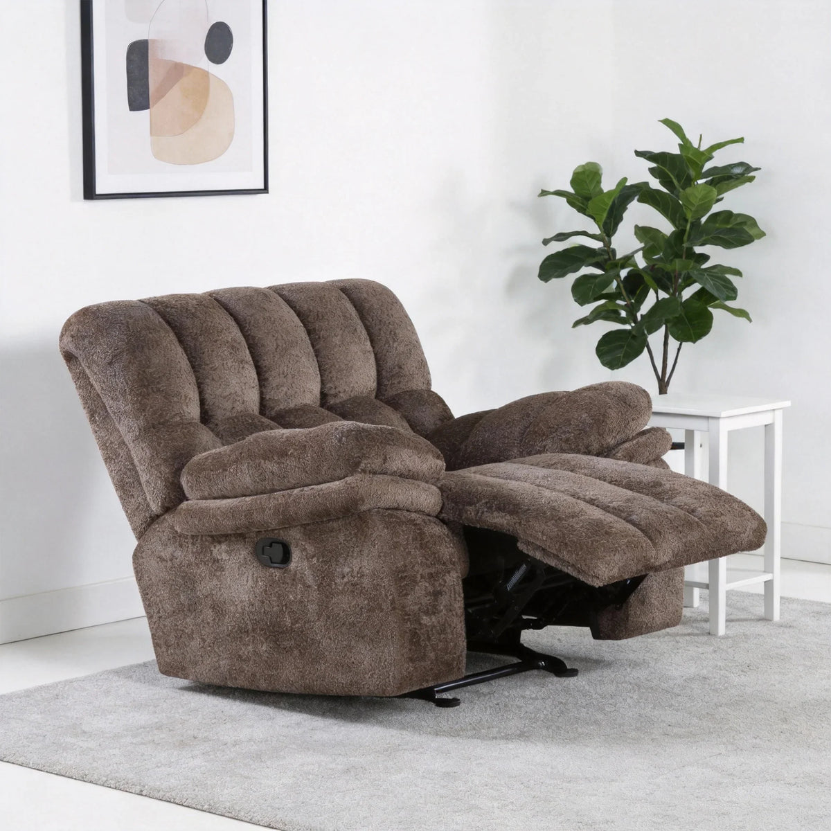 43 Inch Leather Manual Glider Recliner with Biscuit-Padded Seats & Back